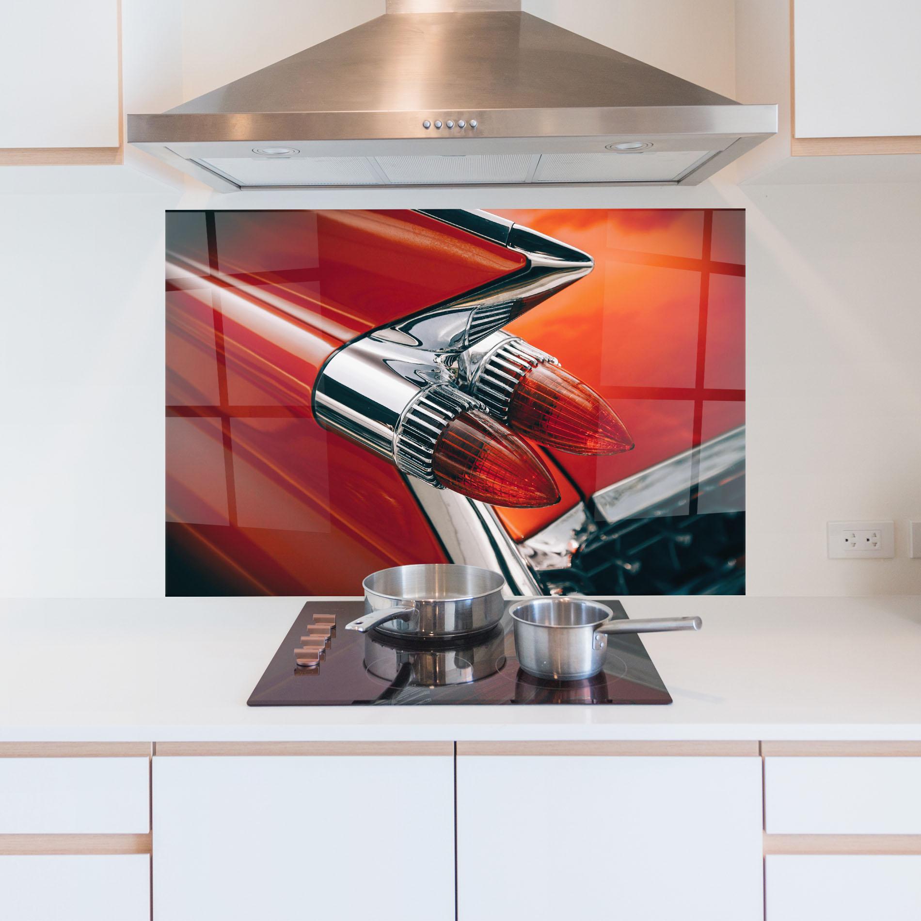 Konyhai üveg hátfal Vintage Car Red mockup 5