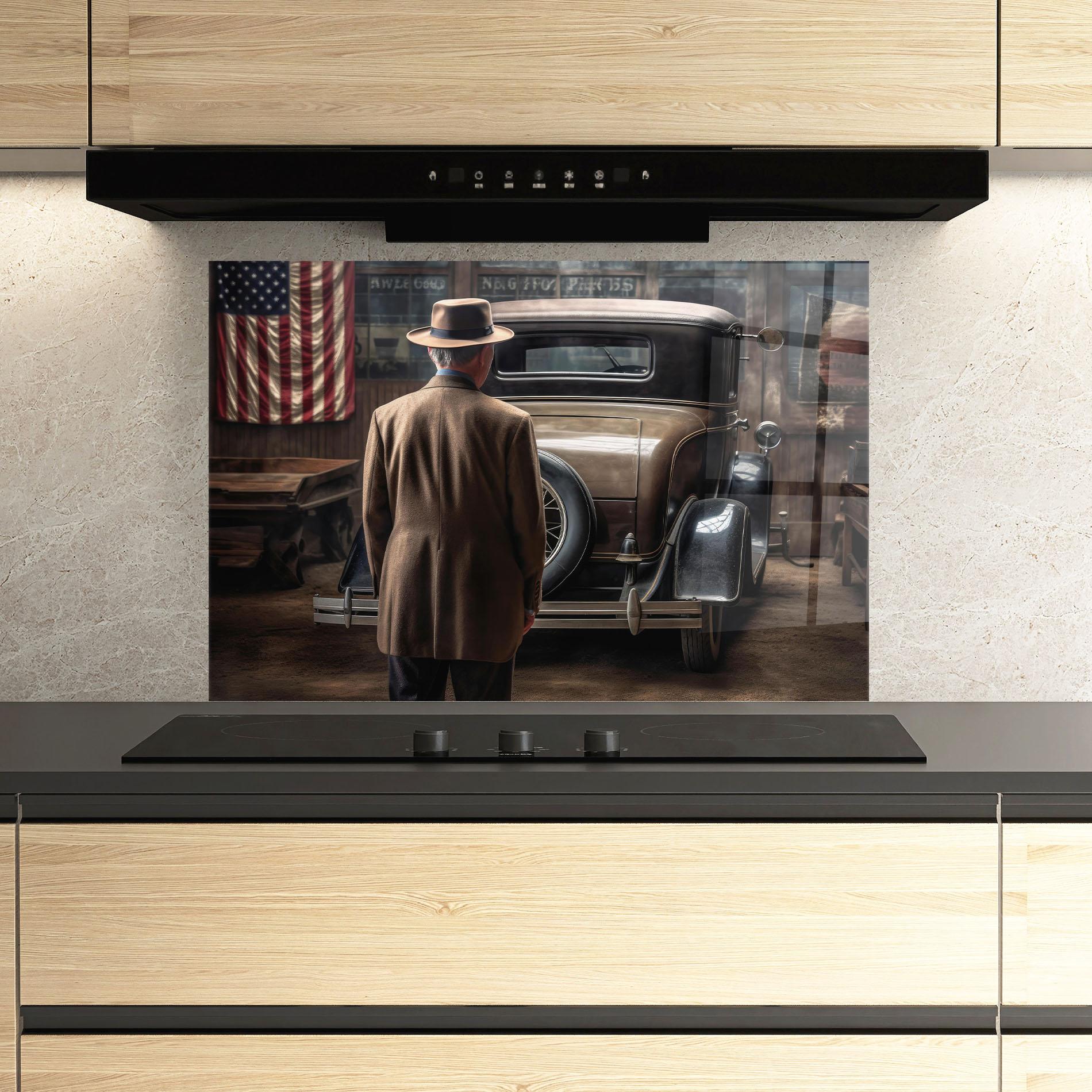 Konyhai üveg hátfal American Vintage Car mockup 3