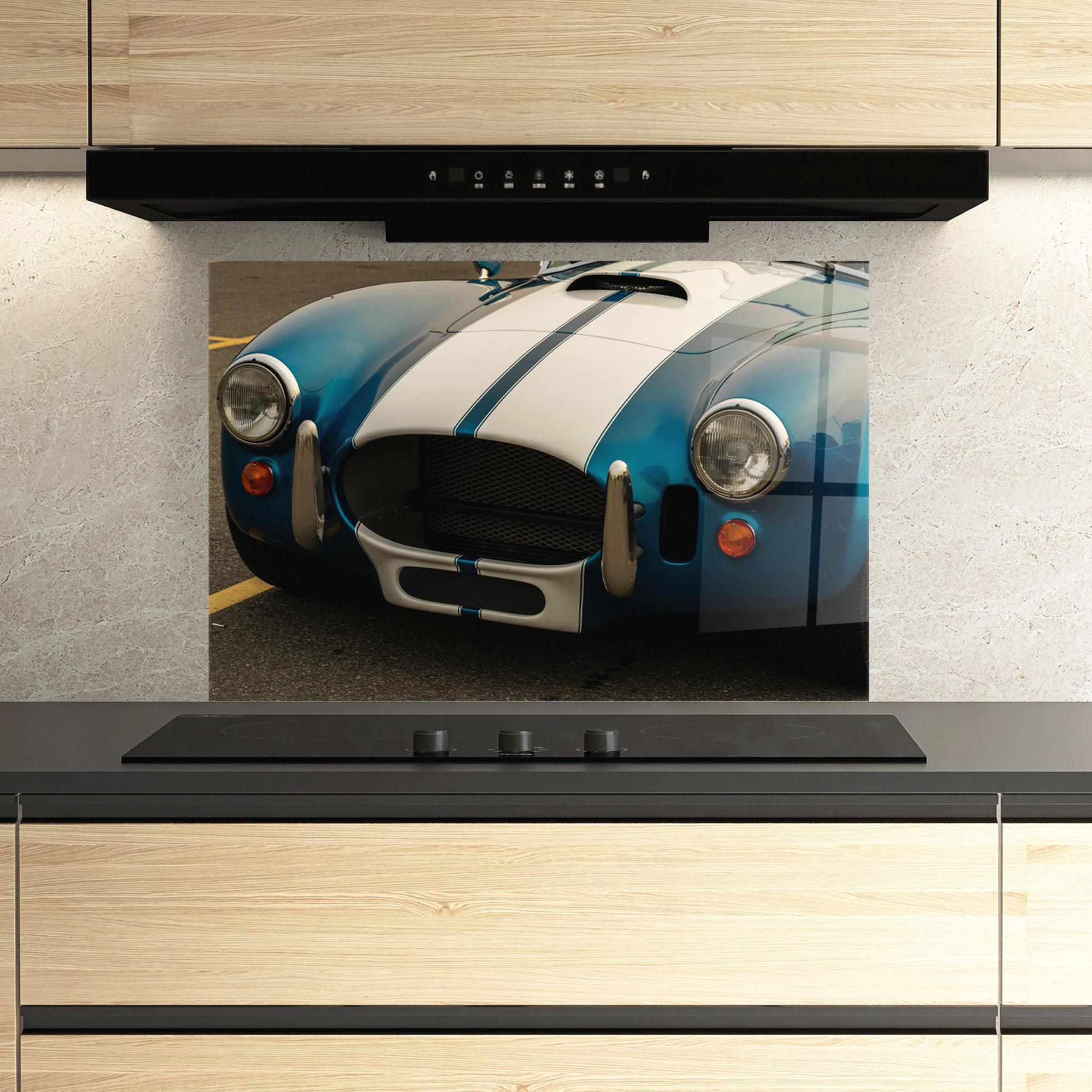 Konyhai üveg hátfal Blue Vintage Car mockup 3