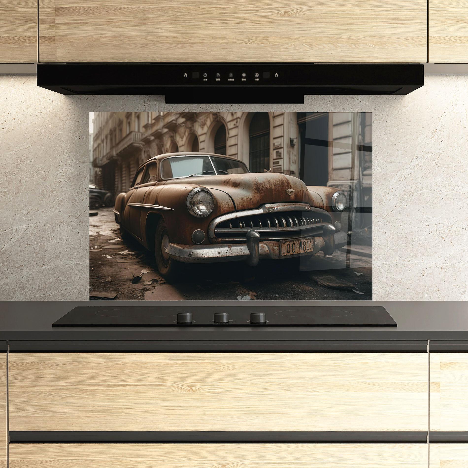 Konyhai üveg hátfal Brown Old Car mockup 3