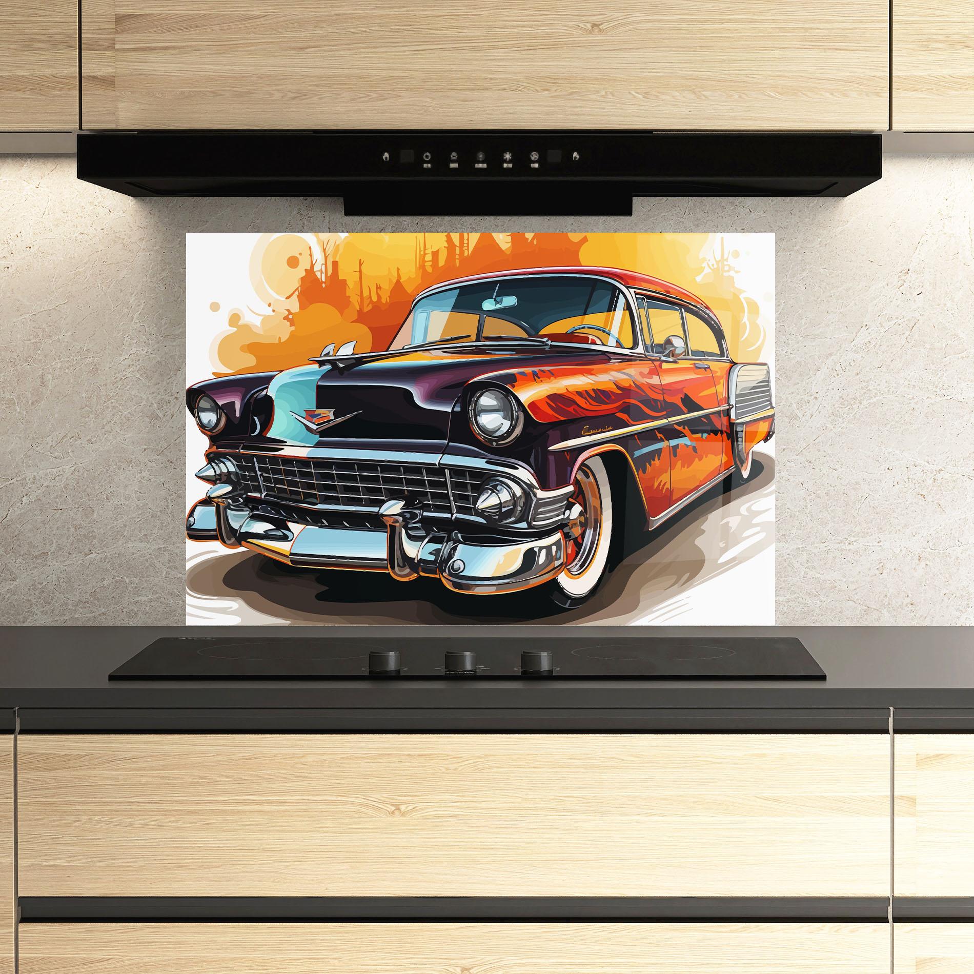 Konyhai üveg hátfal Cool Vintage Car mockup 3