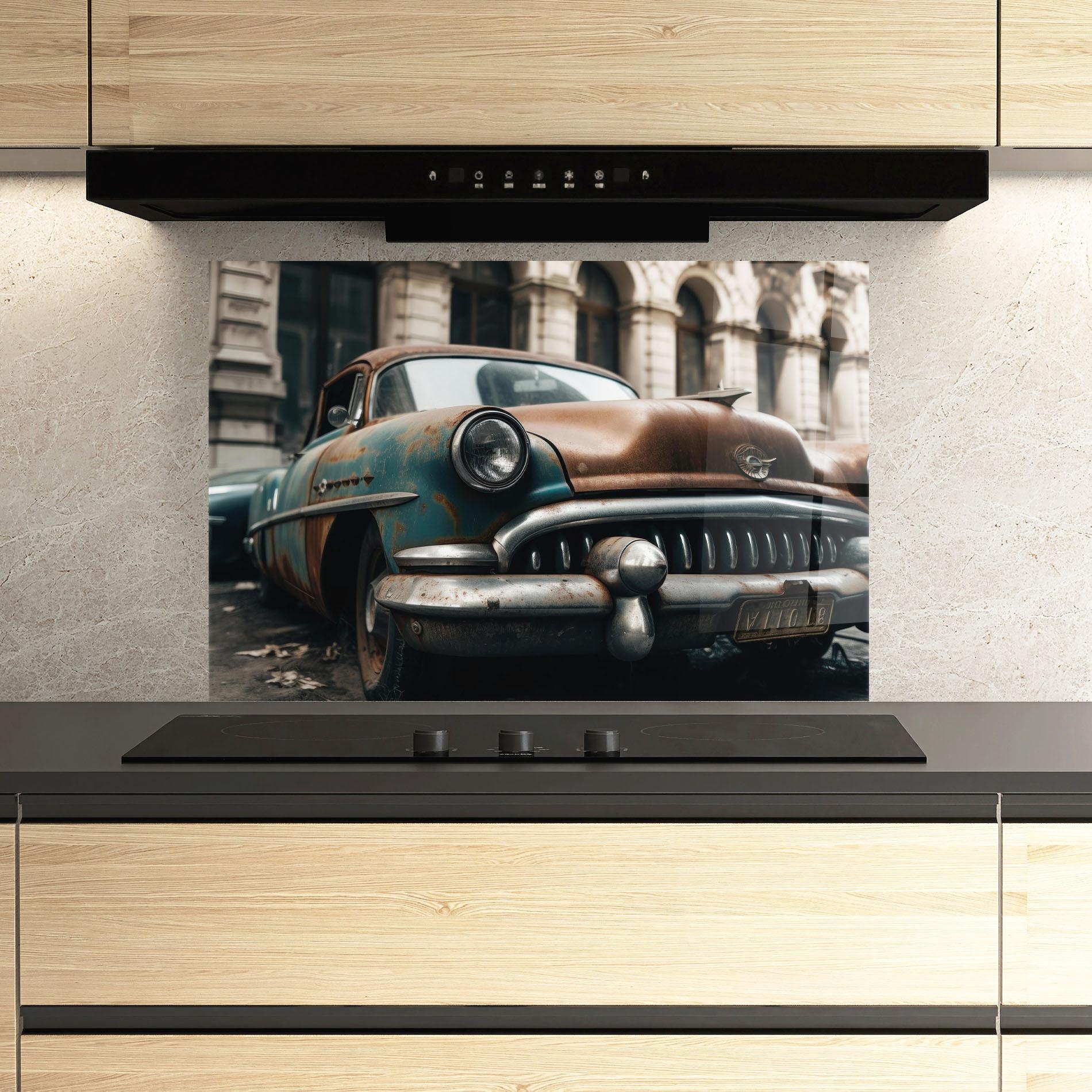 Konyhai üveg hátfal Old Brown Car mockup 3