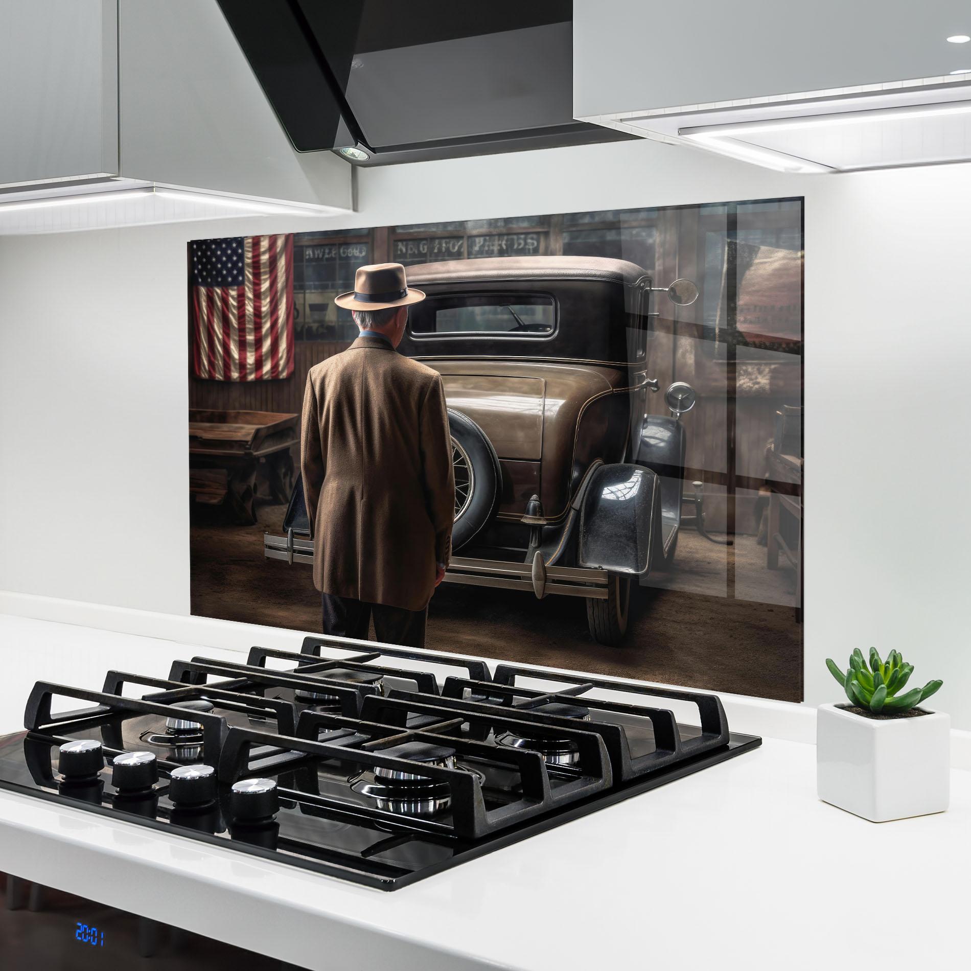 Konyhai üveg hátfal American Vintage Car mockup 6