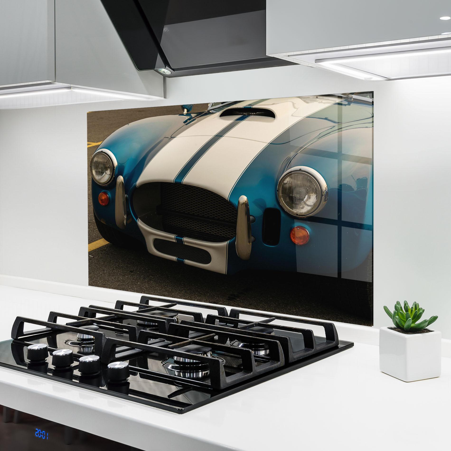 Konyhai üveg hátfal Blue Vintage Car mockup 6