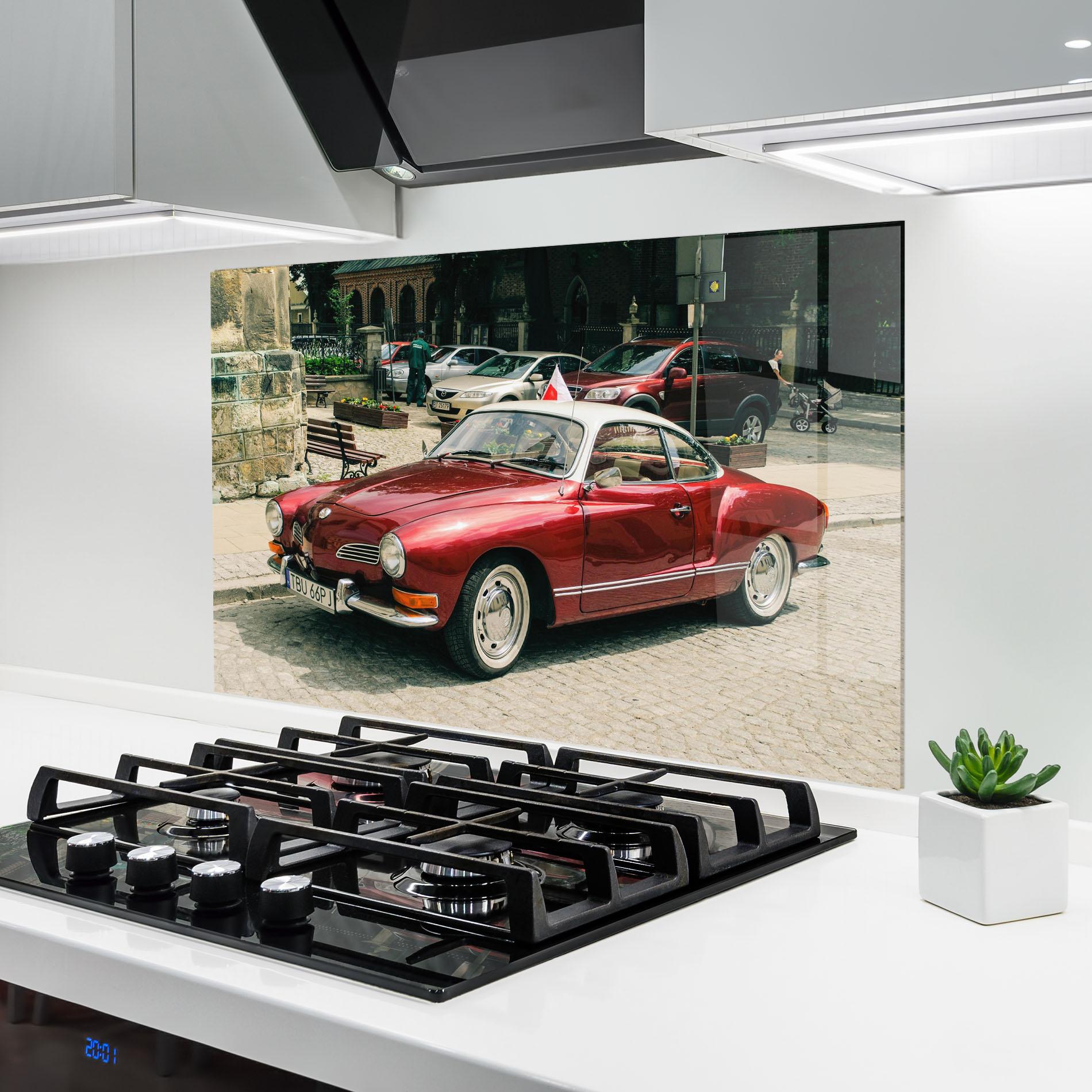 Konyhai üveg hátfal Car Old Red mockup 6