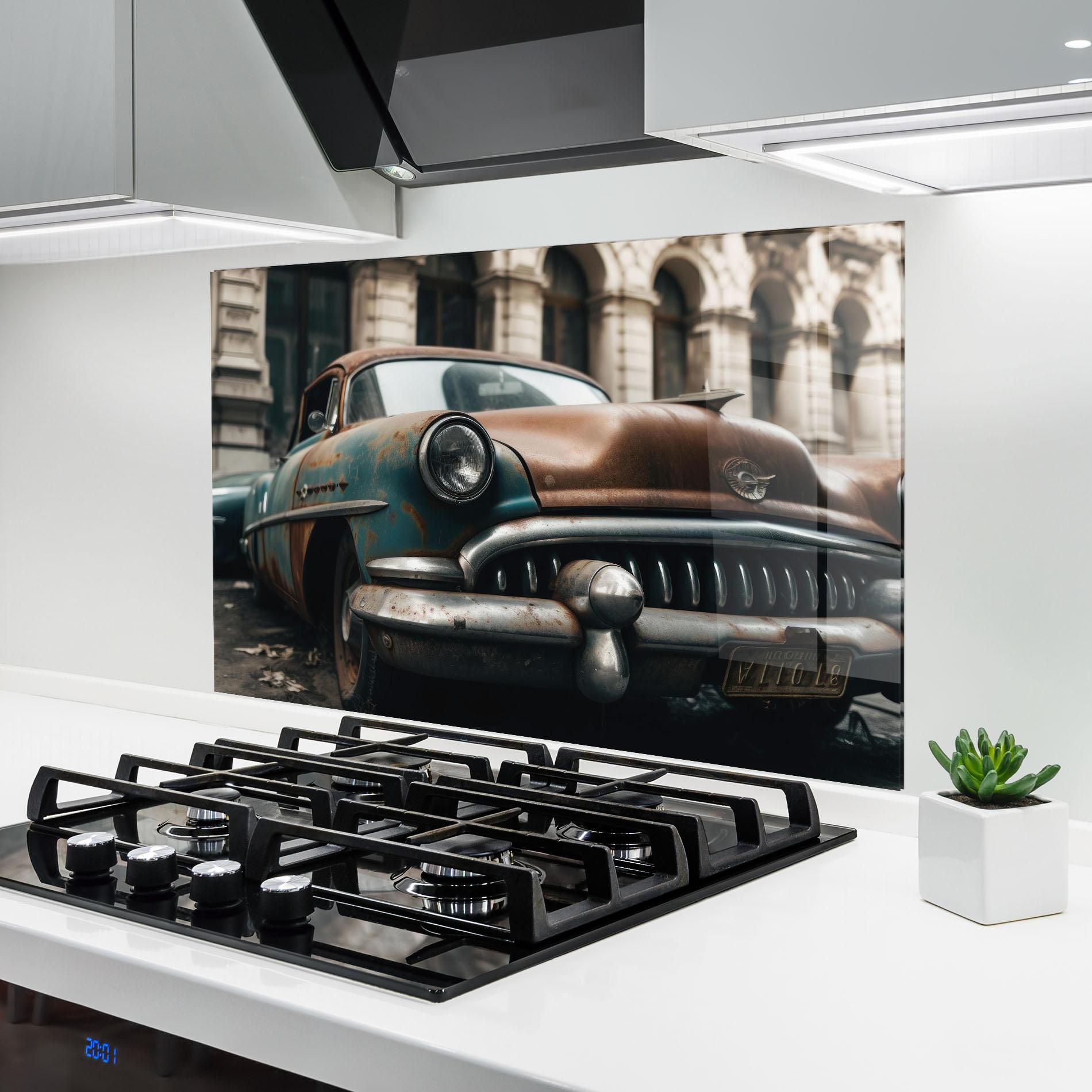 Konyhai üveg hátfal Old Brown Car mockup 6
