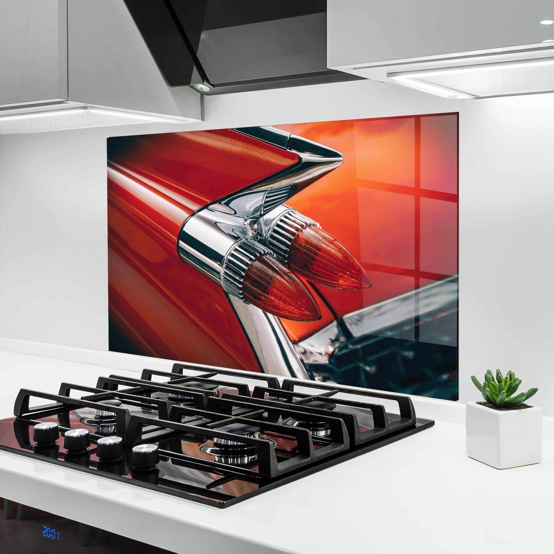 Konyhai üveg hátfal Vintage Car Red mockup 6
