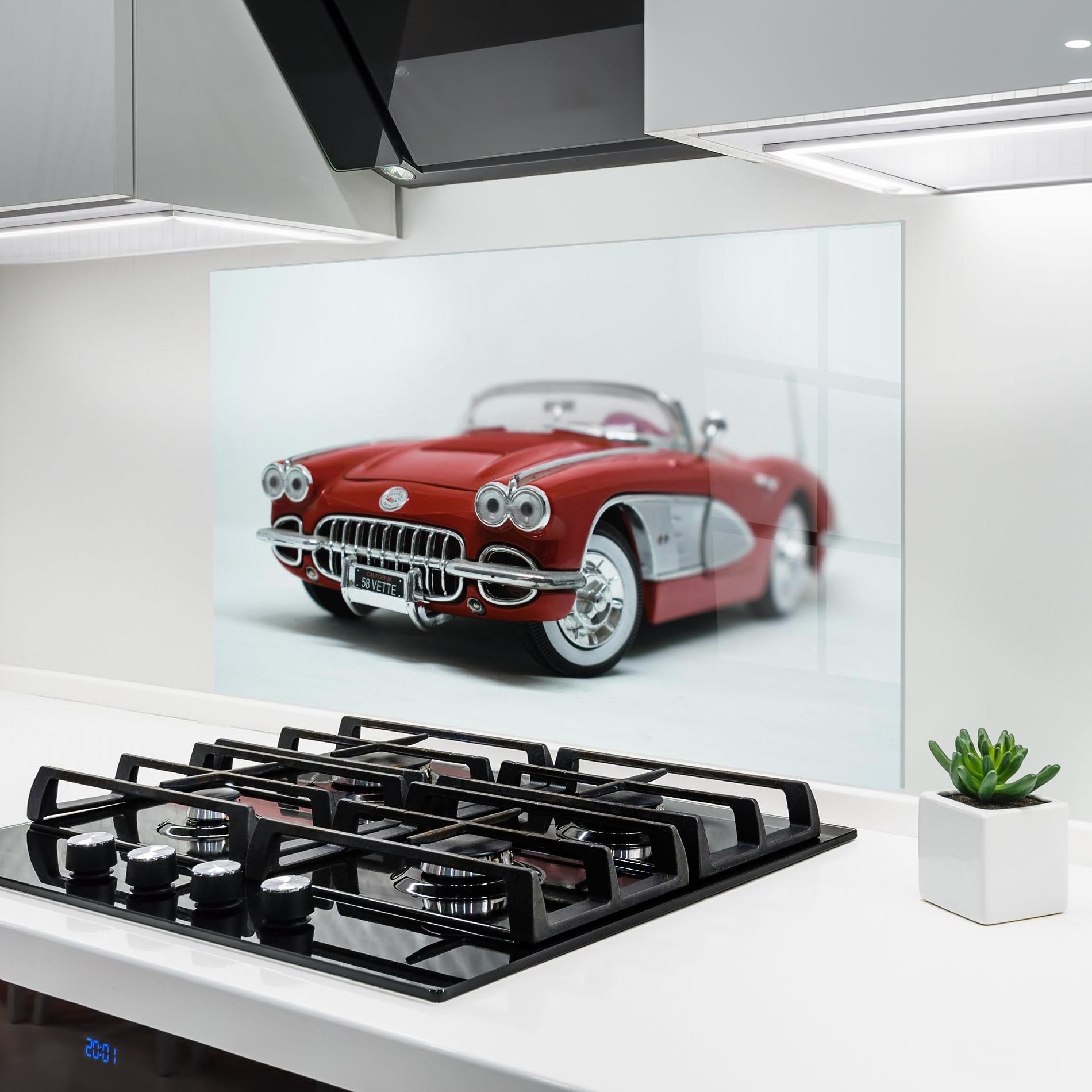 Konyhai üveg hátfal Vintage Red Car mockup 6