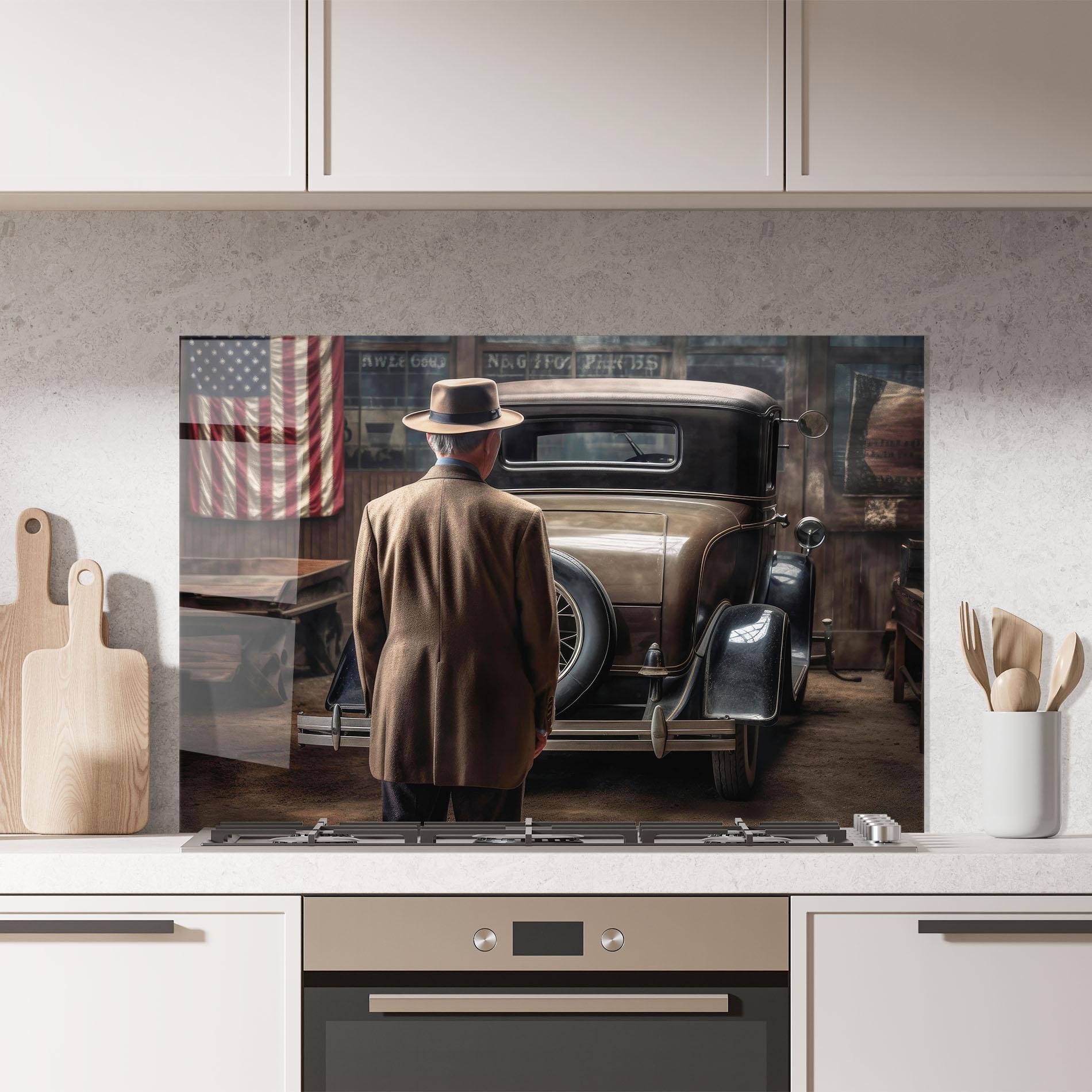 Konyhai üveg hátfal American Vintage Car mockup 7