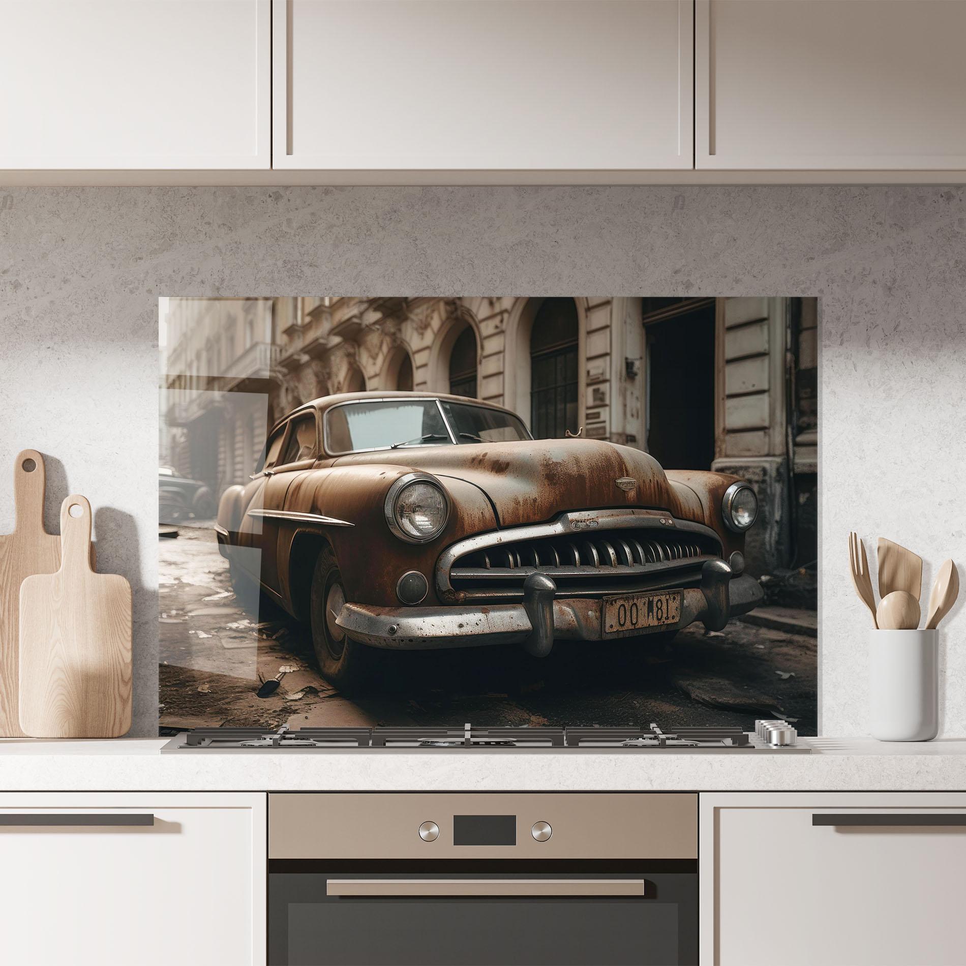 Konyhai üveg hátfal Brown Old Car mockup 7