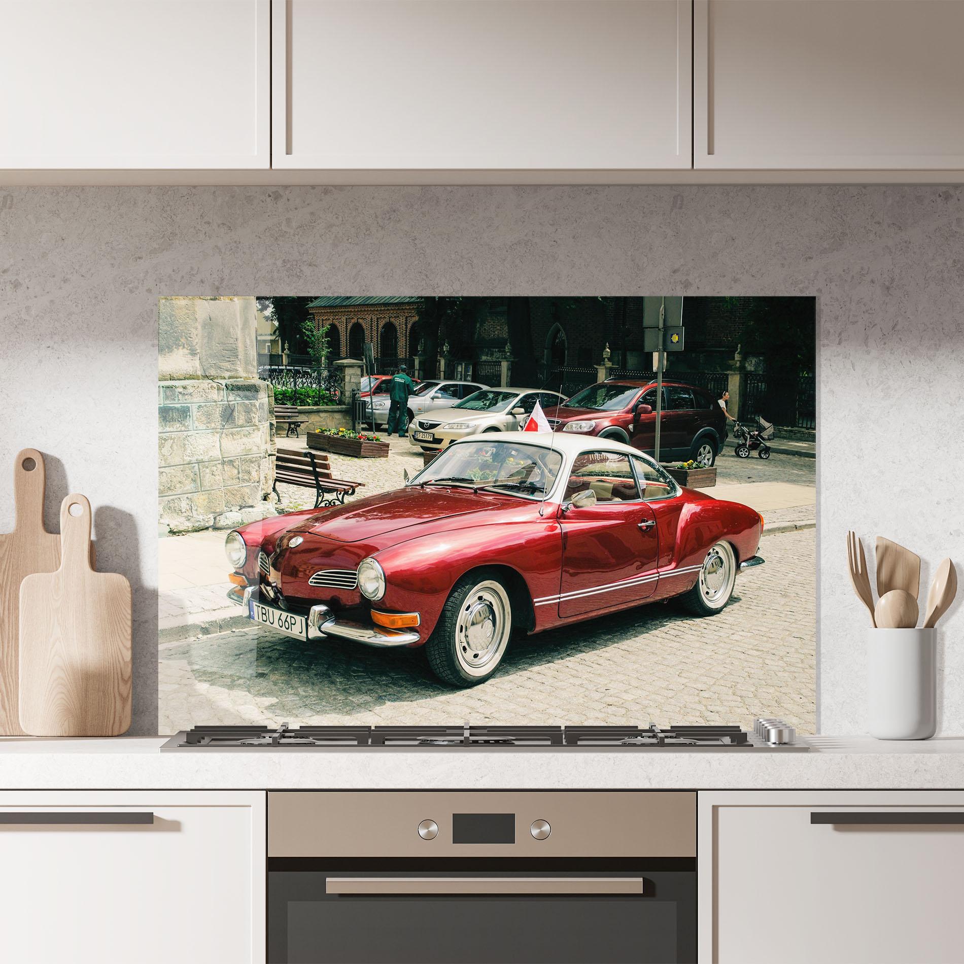 Konyhai üveg hátfal Car Old Red mockup 7