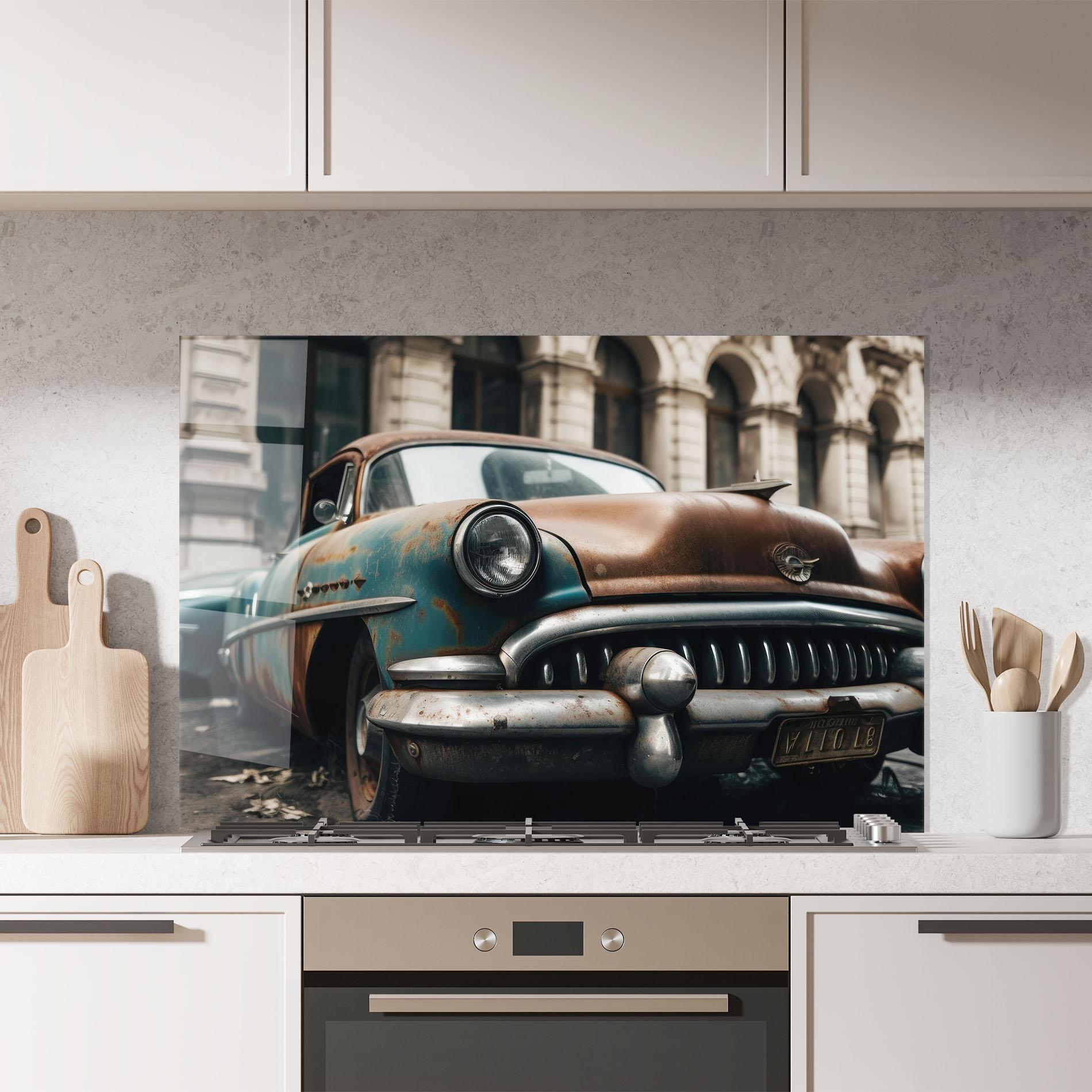 Konyhai üveg hátfal Old Brown Car mockup 7
