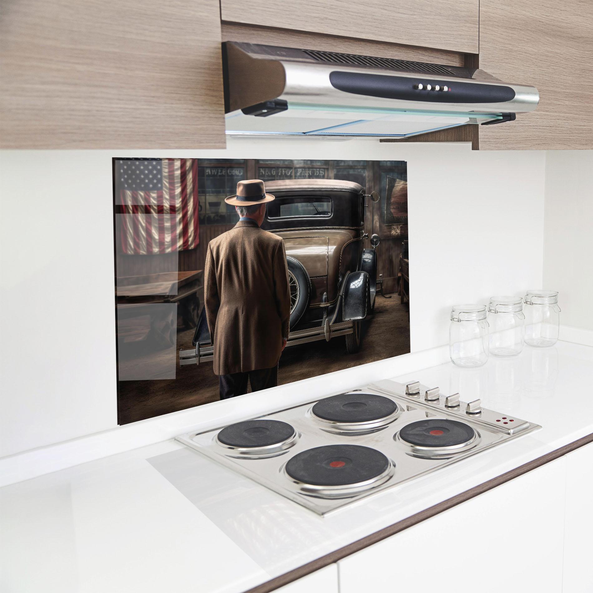 Konyhai üveg hátfal American Vintage Car mockup 8
