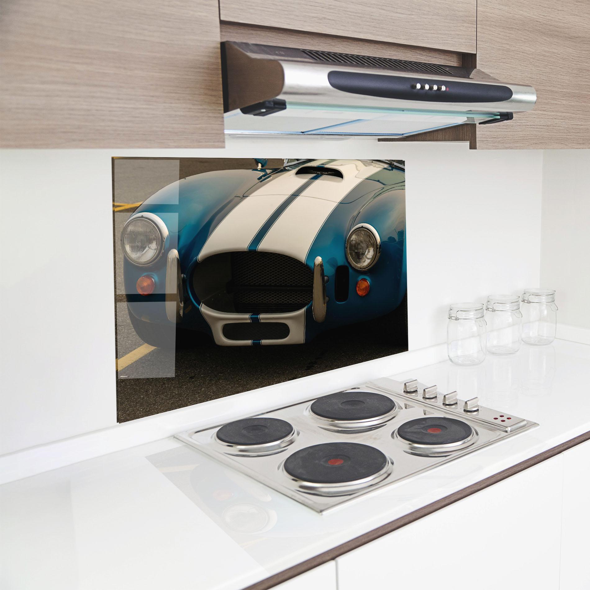 Konyhai üveg hátfal Blue Vintage Car mockup 8