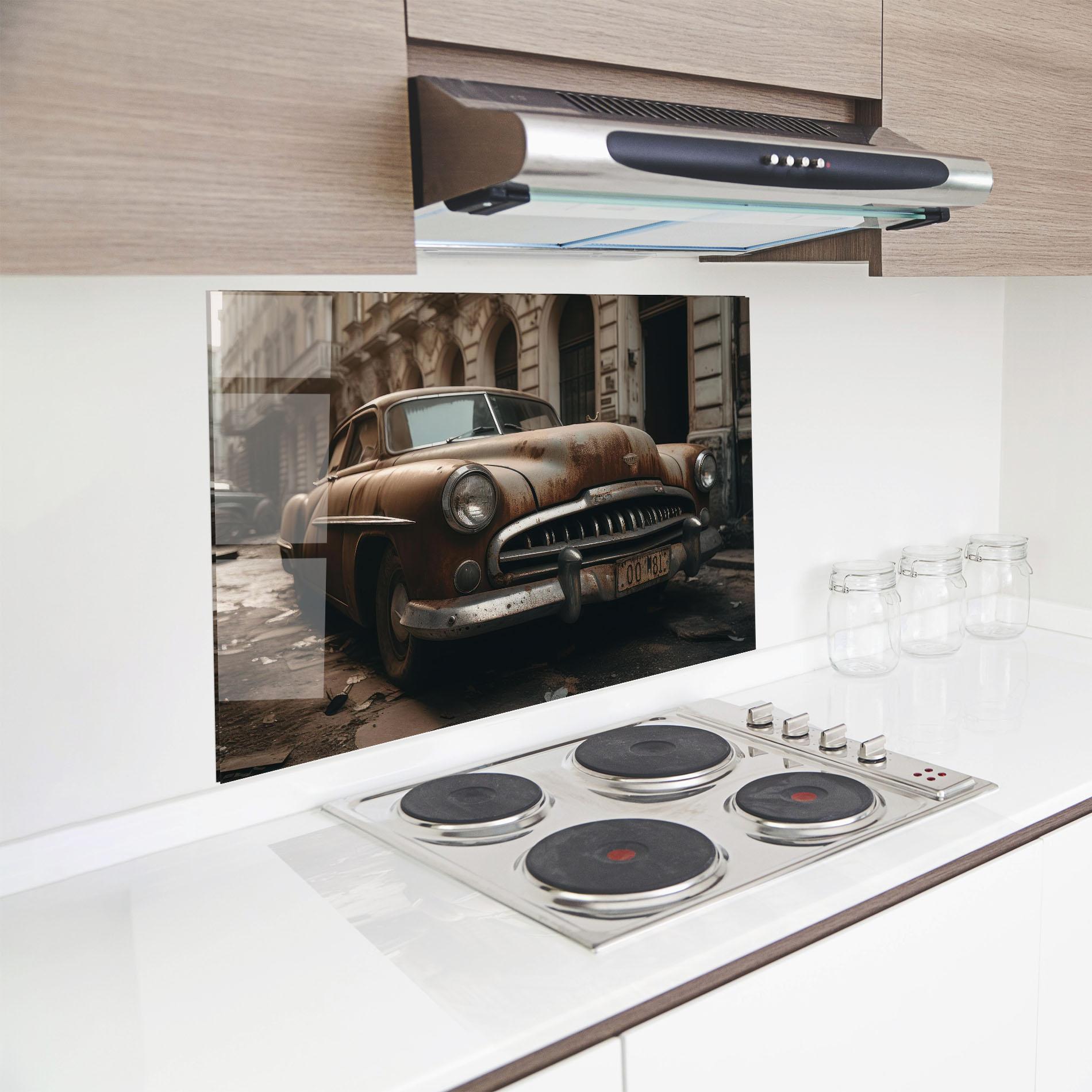 Konyhai üveg hátfal Brown Old Car mockup 8