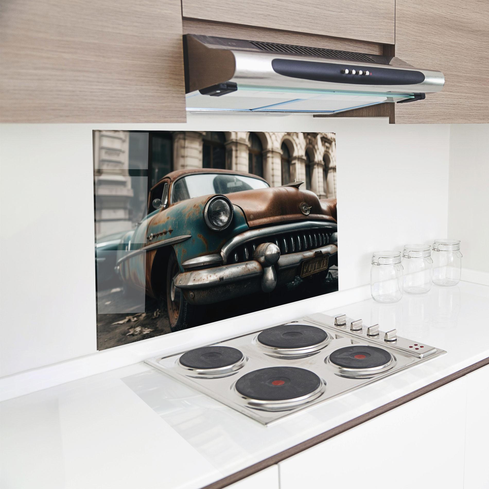 Konyhai üveg hátfal Old Brown Car mockup 8