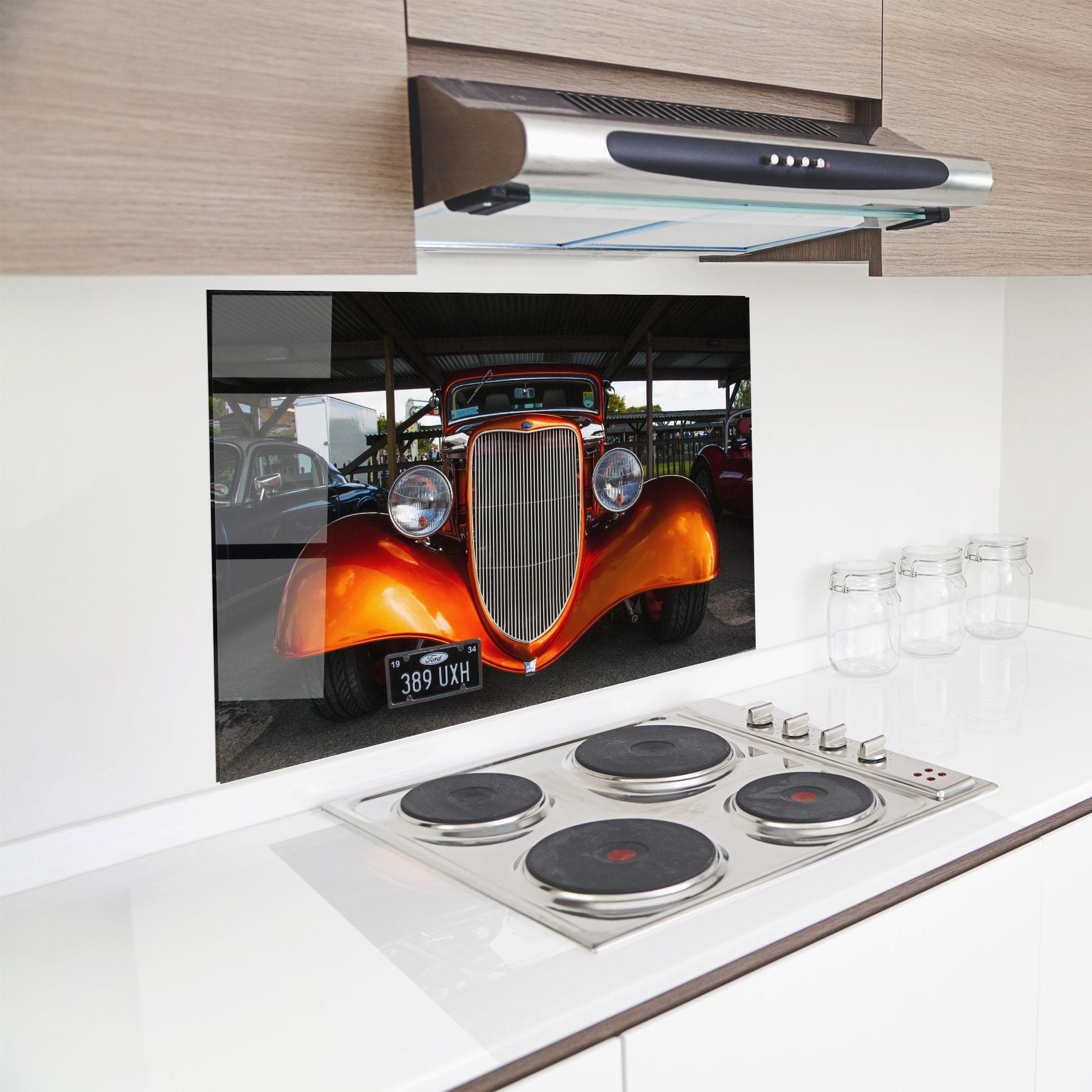 Konyhai üveg hátfal Orange Classic Car mockup 8
