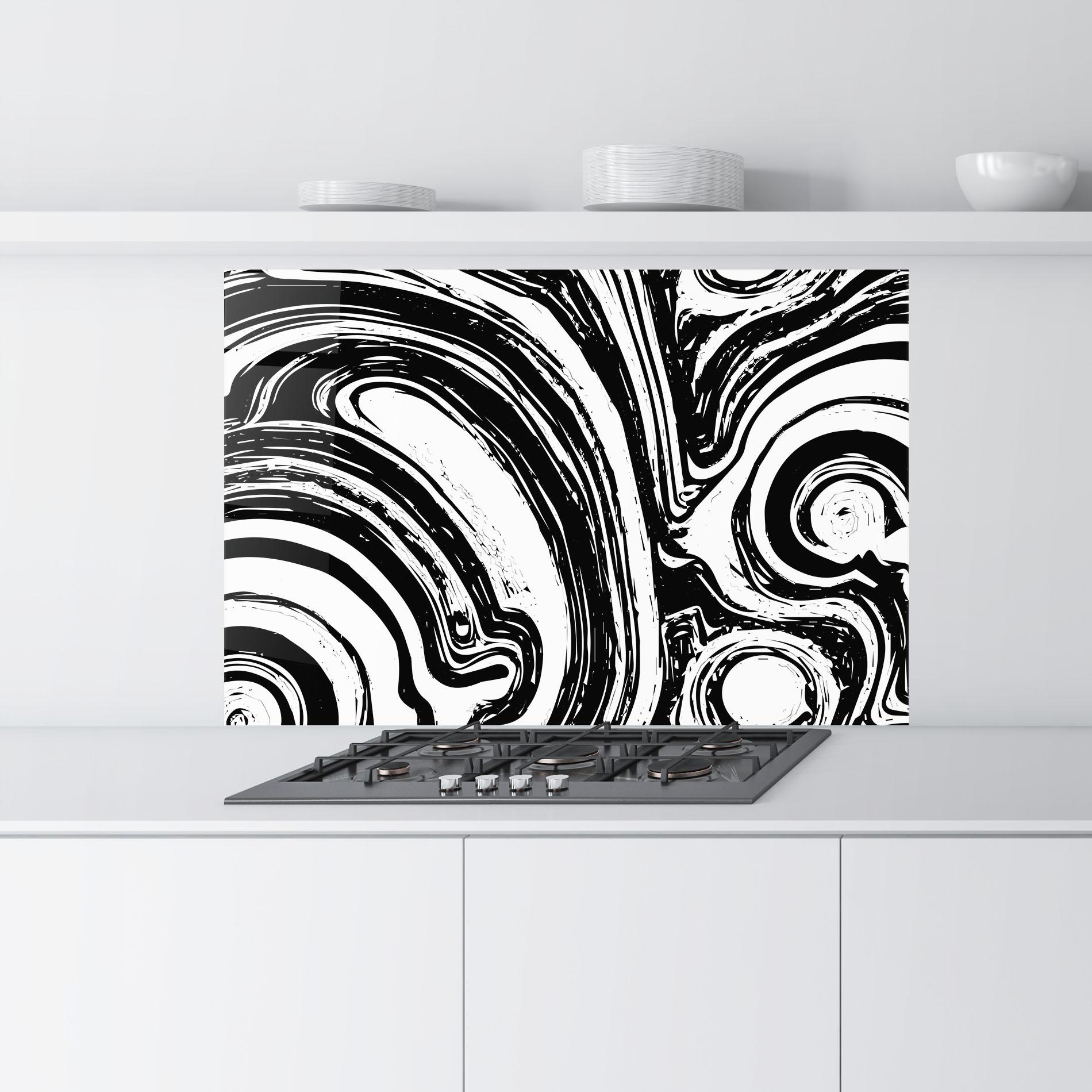 Konyhai üveg hátfal Black Liquid White mockup 9