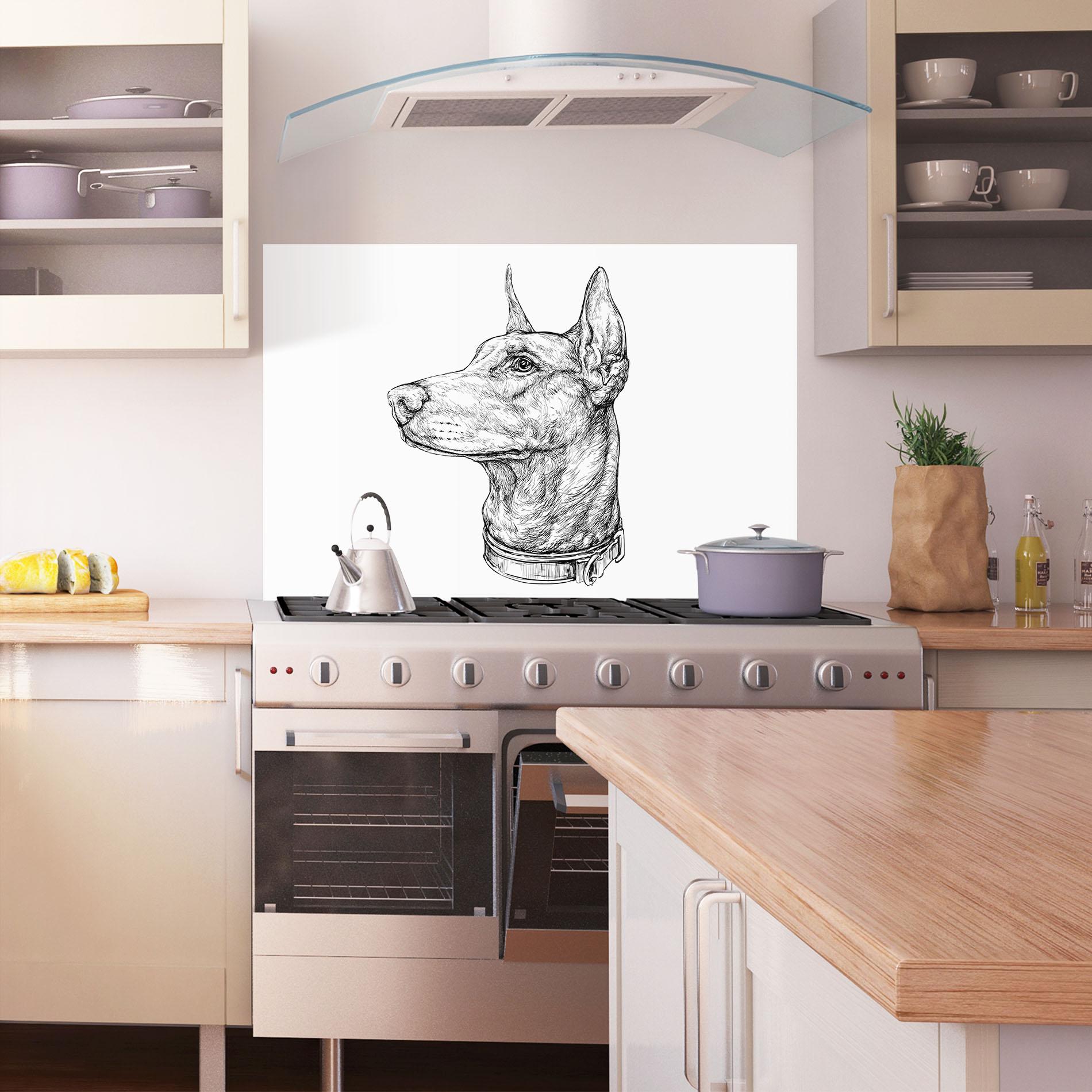 Konyhai üveg hátfal Dog Drawing Line mockup 1