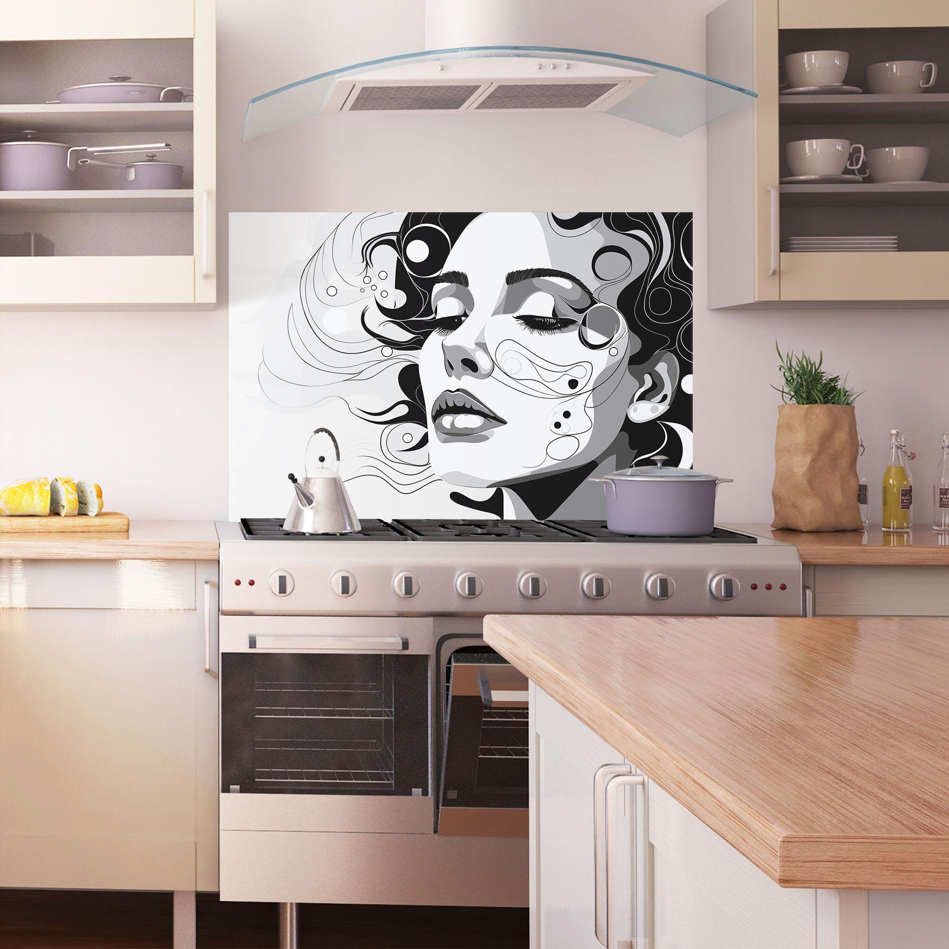 Konyhai üveg hátfal Grey Face Woman mockup 1