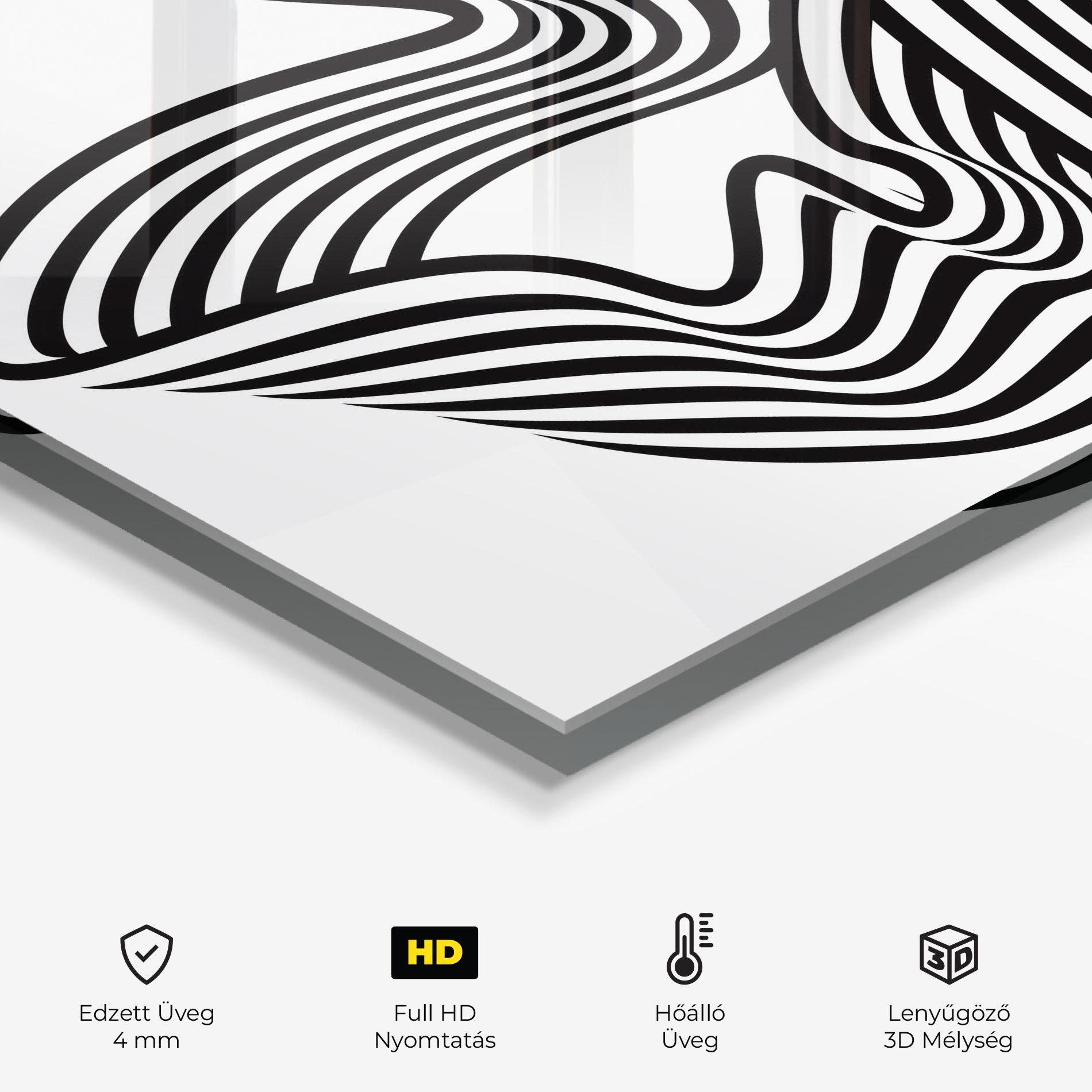 Konyhai üveg hátfal Black White Wave mockup 2