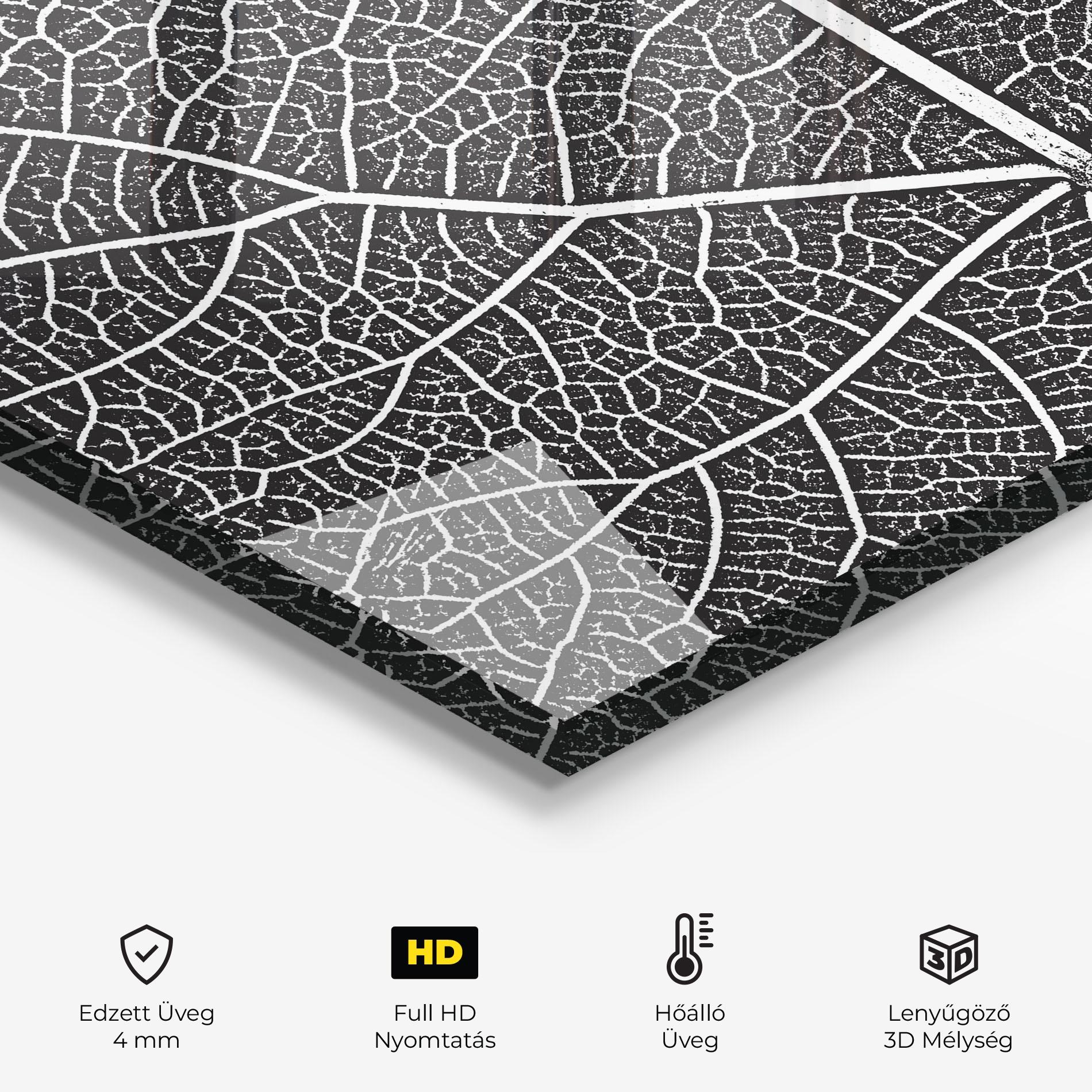 Konyhai üveg hátfal Close Grey Leaf mockup 2
