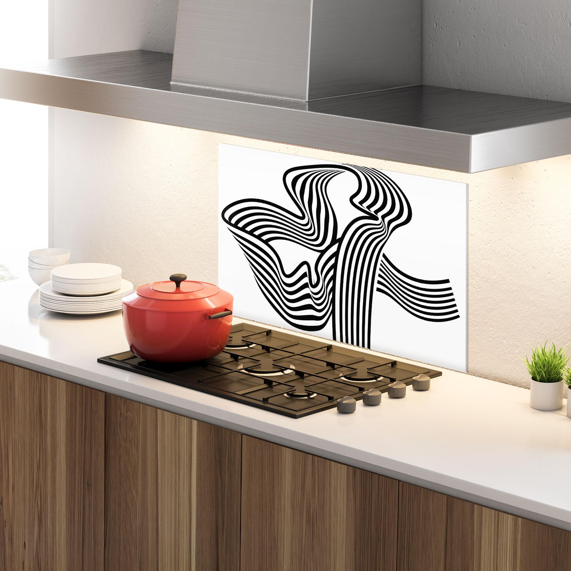 Konyhai üveg hátfal Black White Wave mockup 4