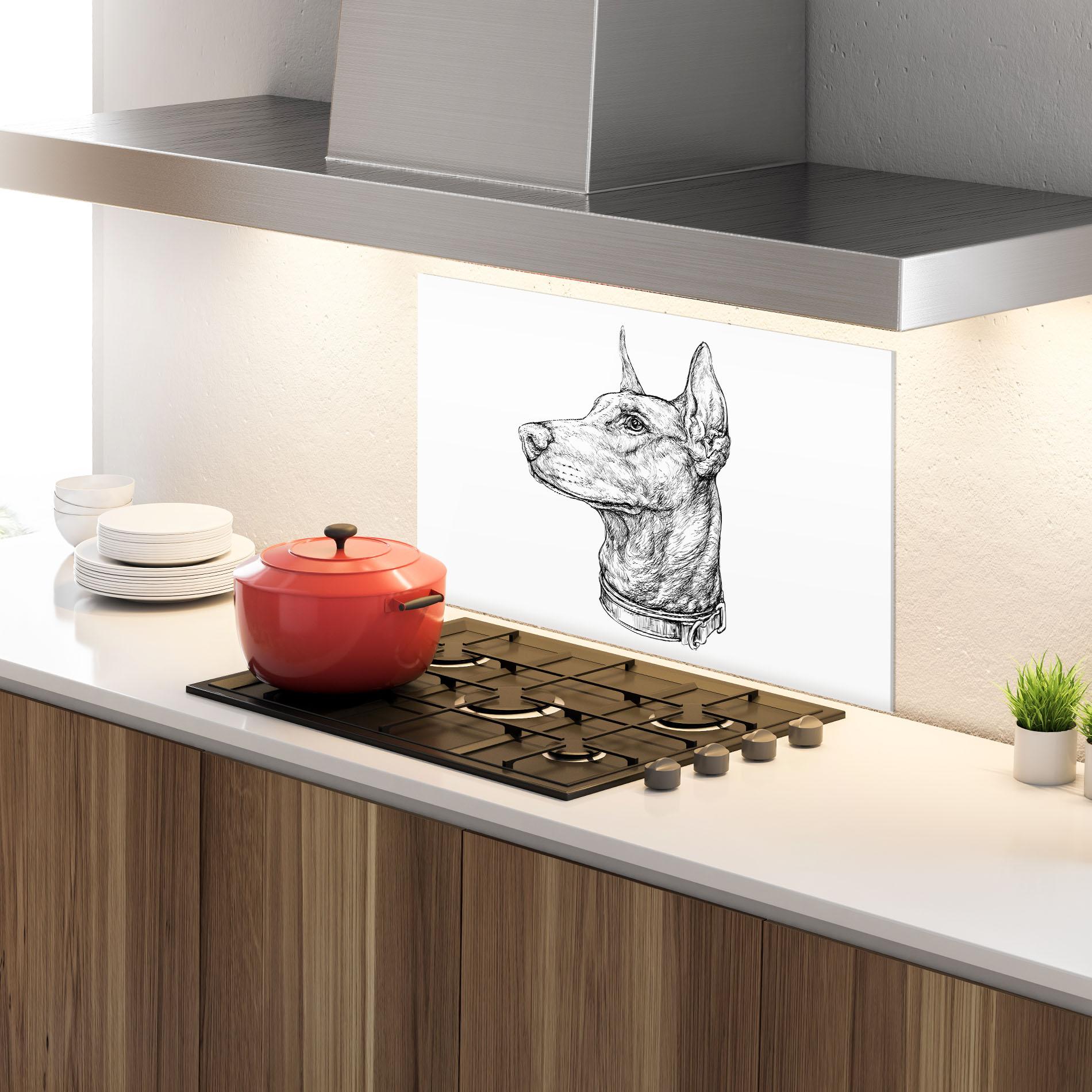 Konyhai üveg hátfal Dog Drawing Line mockup 4