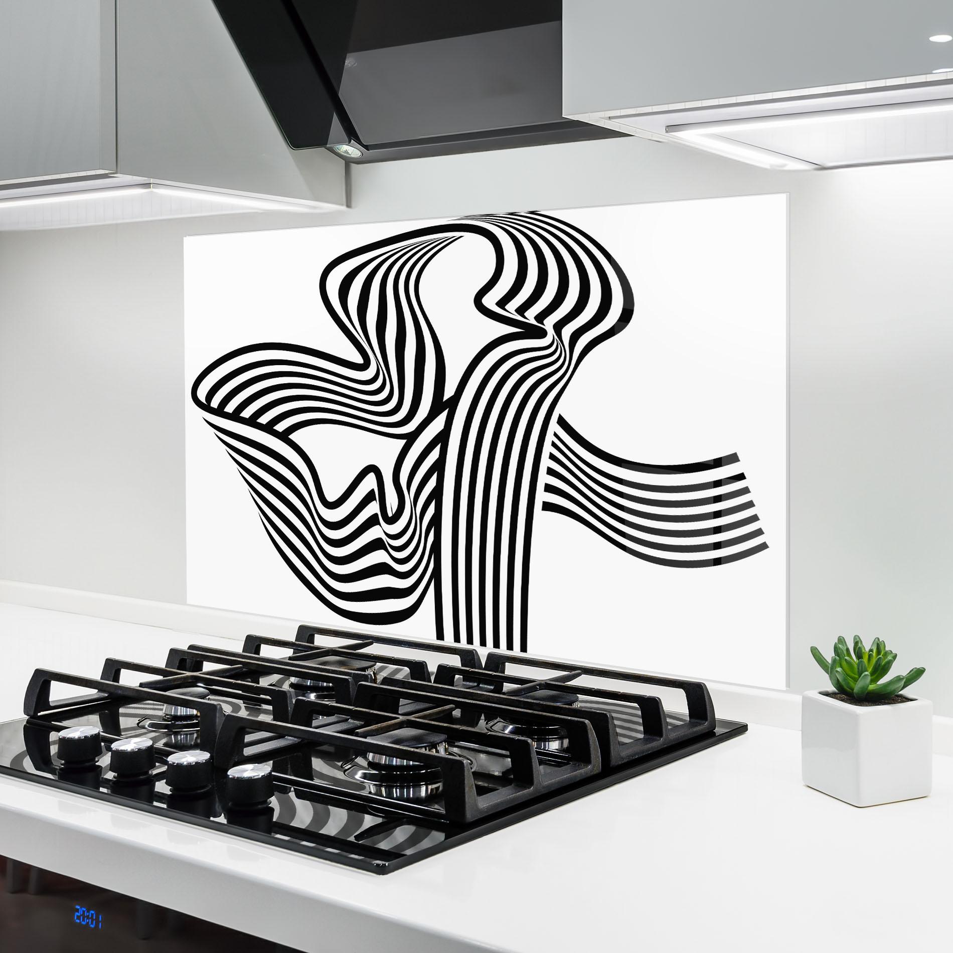 Konyhai üveg hátfal Black White Wave mockup 6
