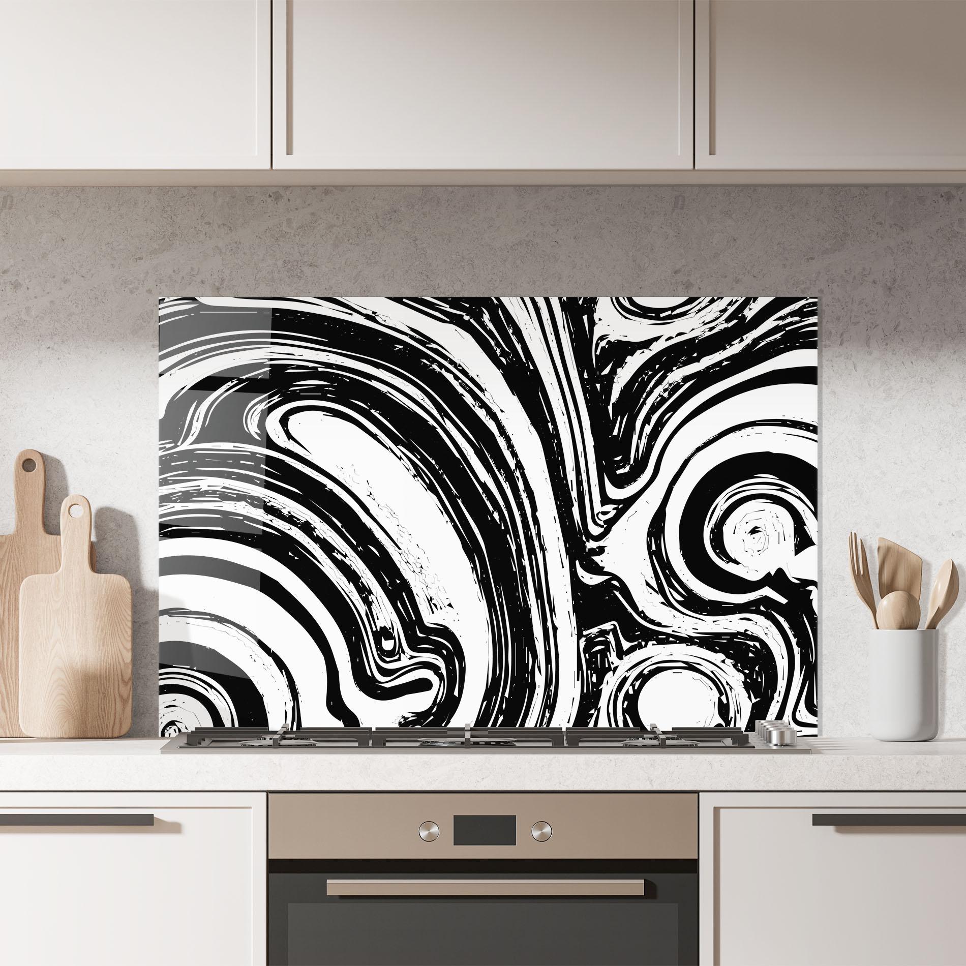 Konyhai üveg hátfal Black Liquid White mockup 7