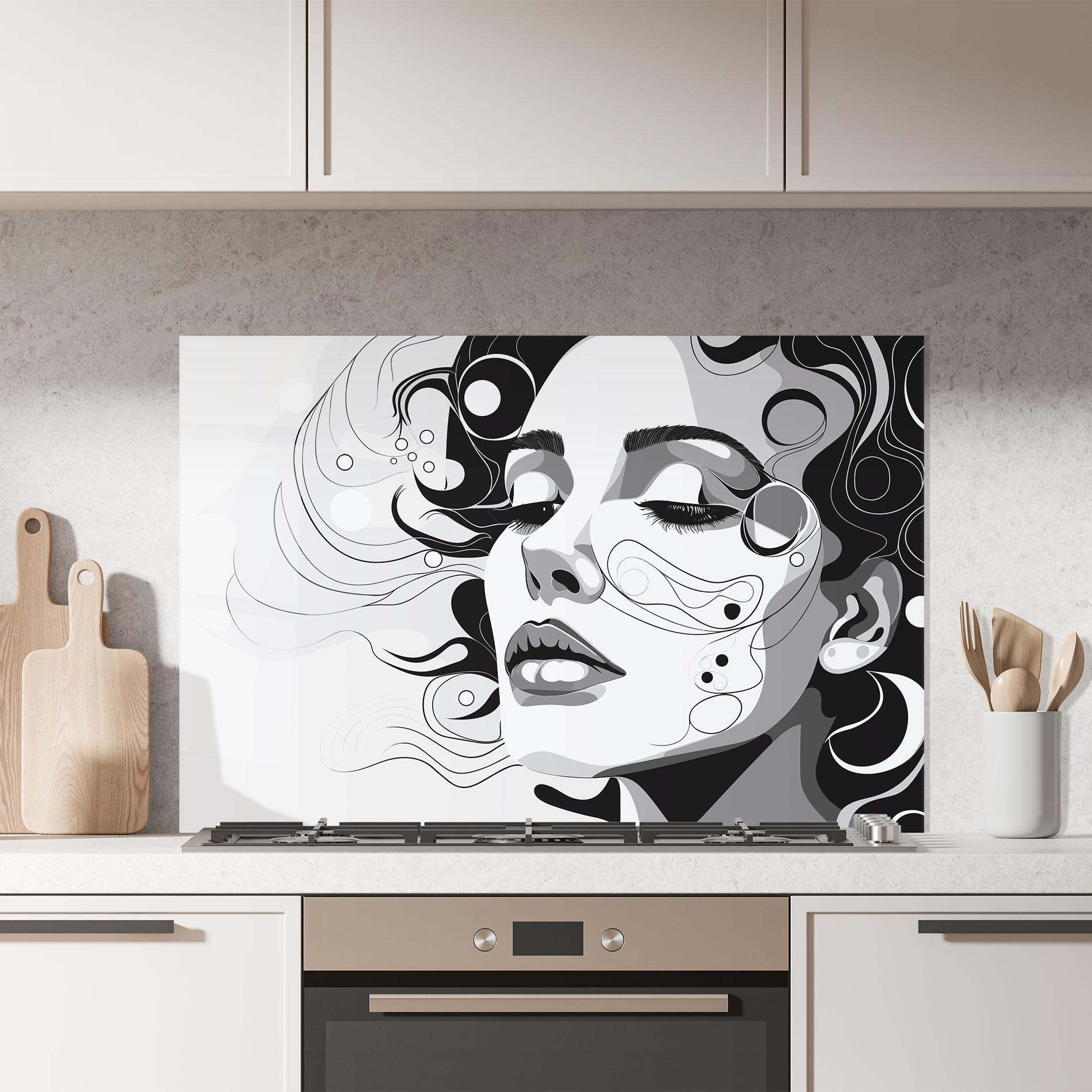 Konyhai üveg hátfal Grey Face Woman mockup 7