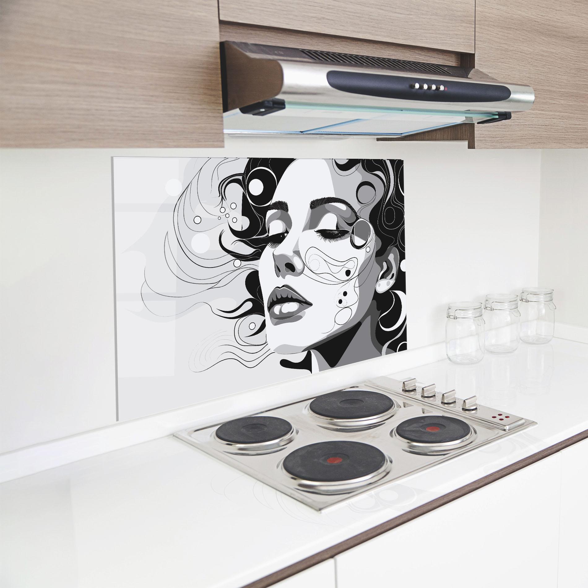 Konyhai üveg hátfal Grey Face Woman mockup 8