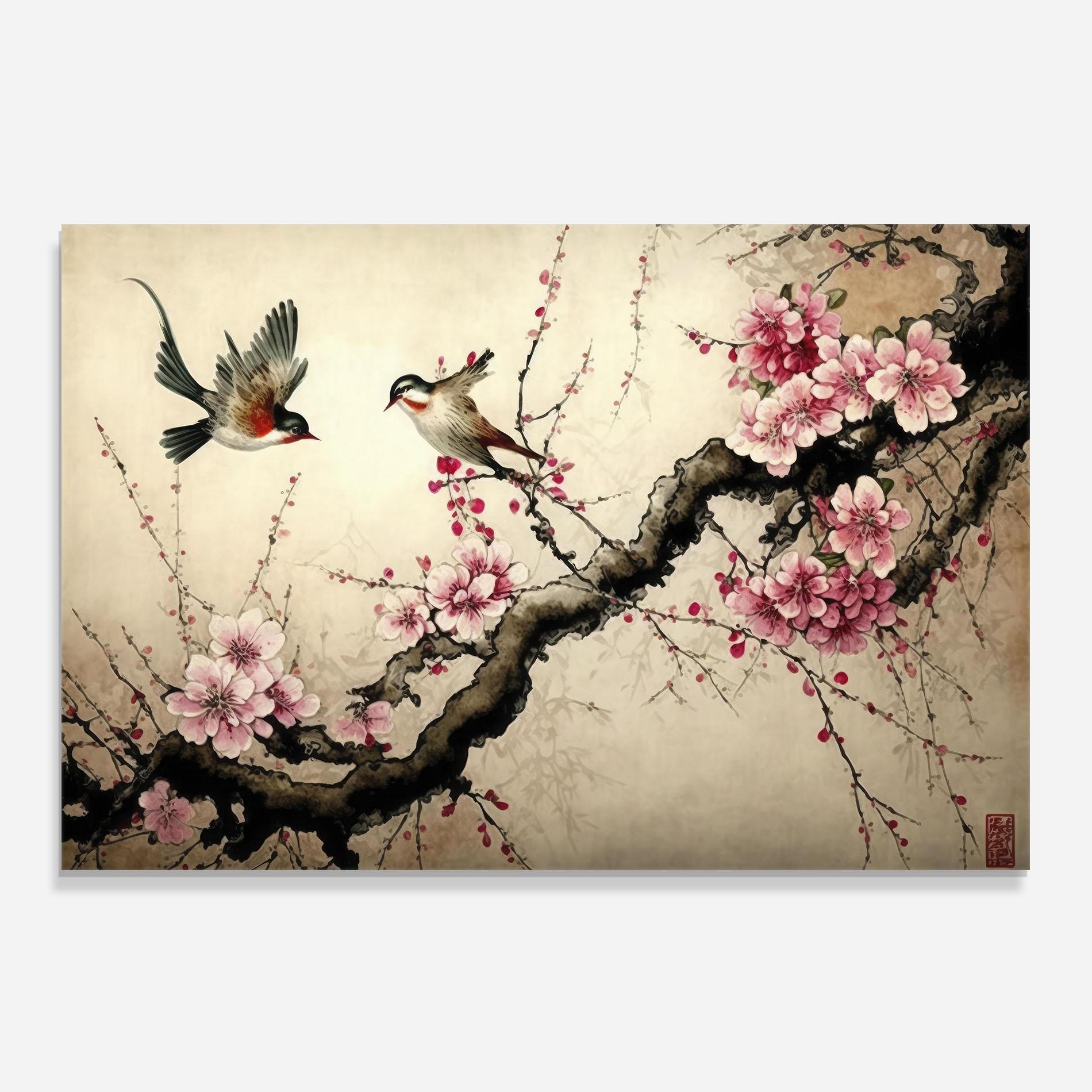 Konyhai üveg hátfal Cherry Blossom Birds mockup 0