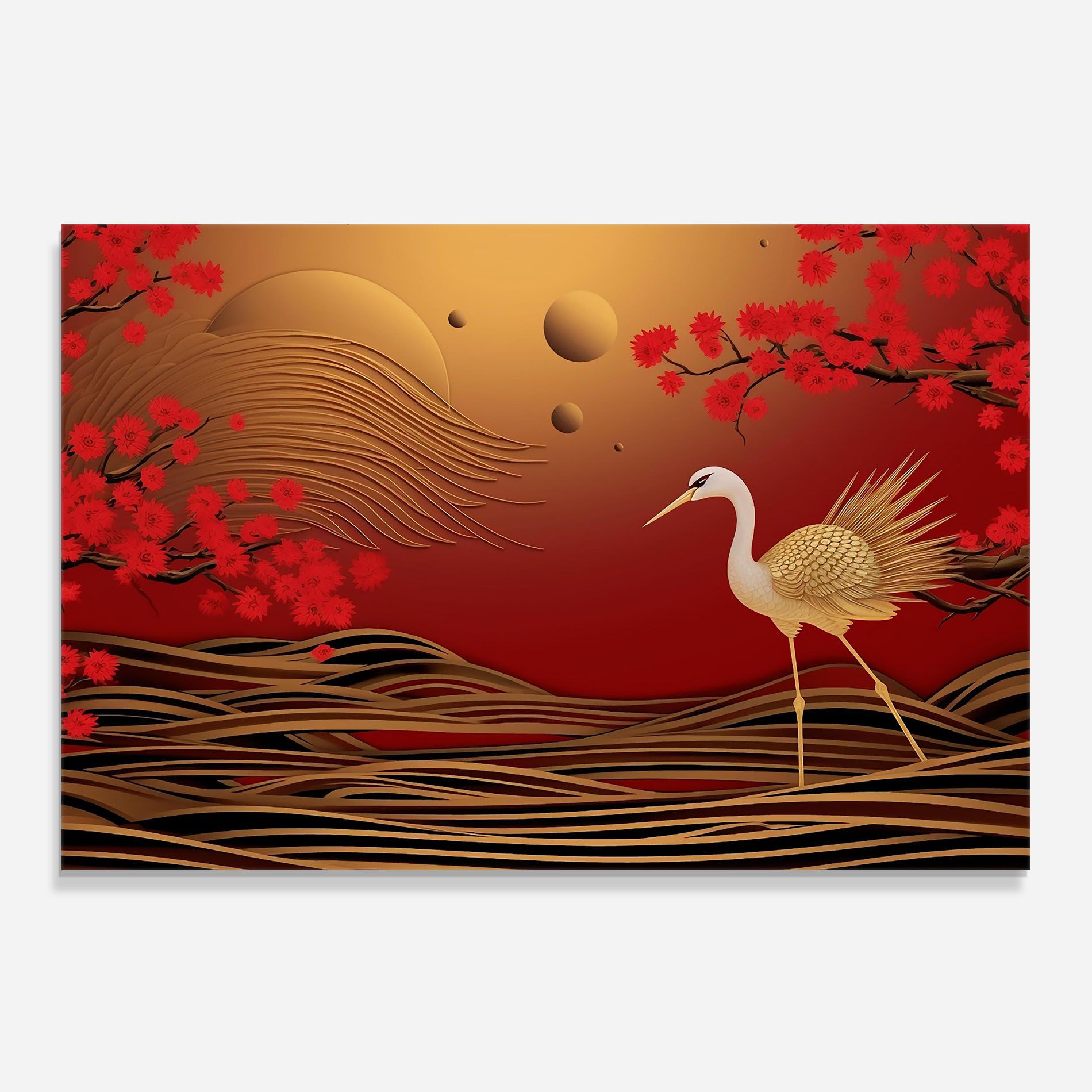 Chinese Bird On Red Gold mockup 0