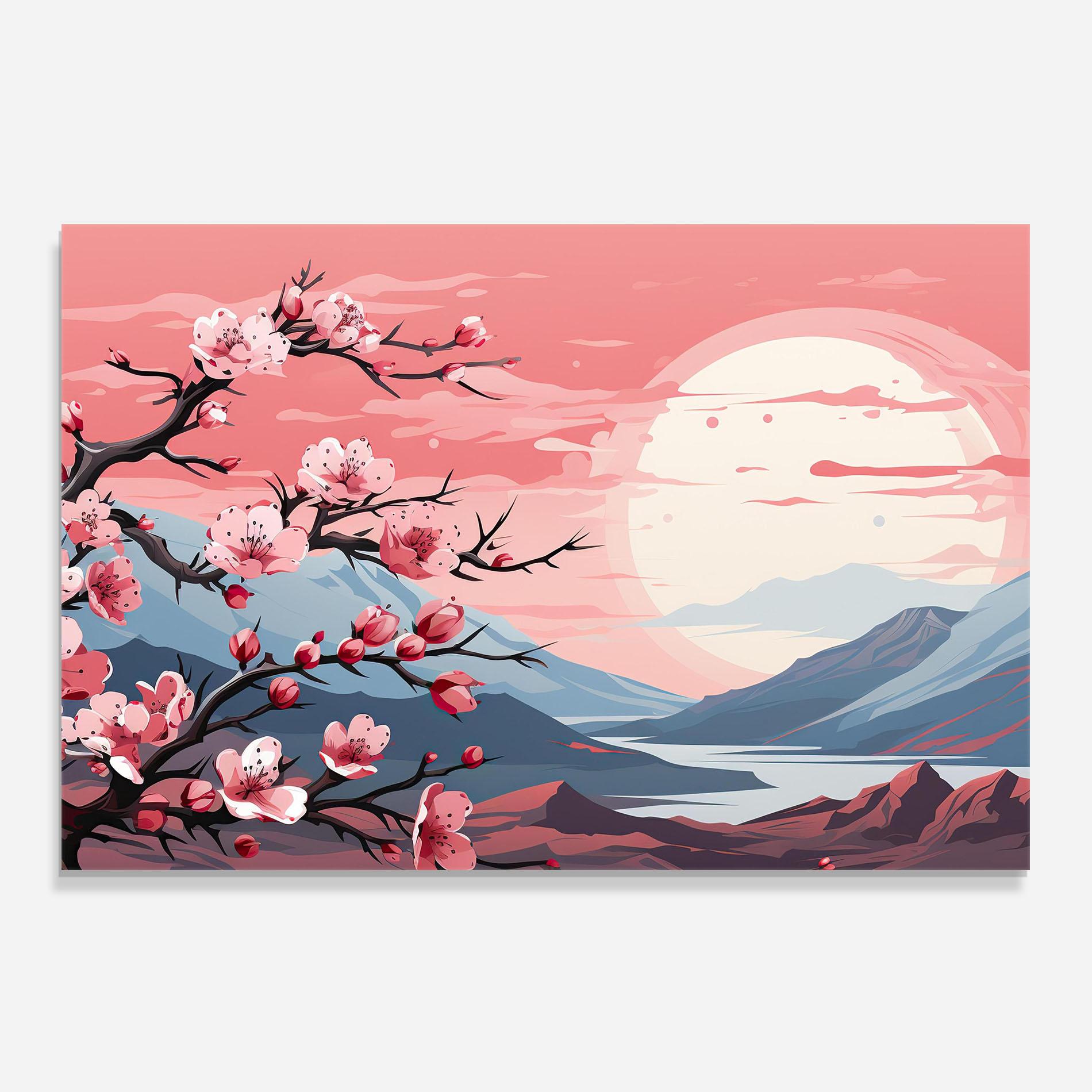 Konyhai üveg hátfal Chinese Cherry Blossoms mockup 0