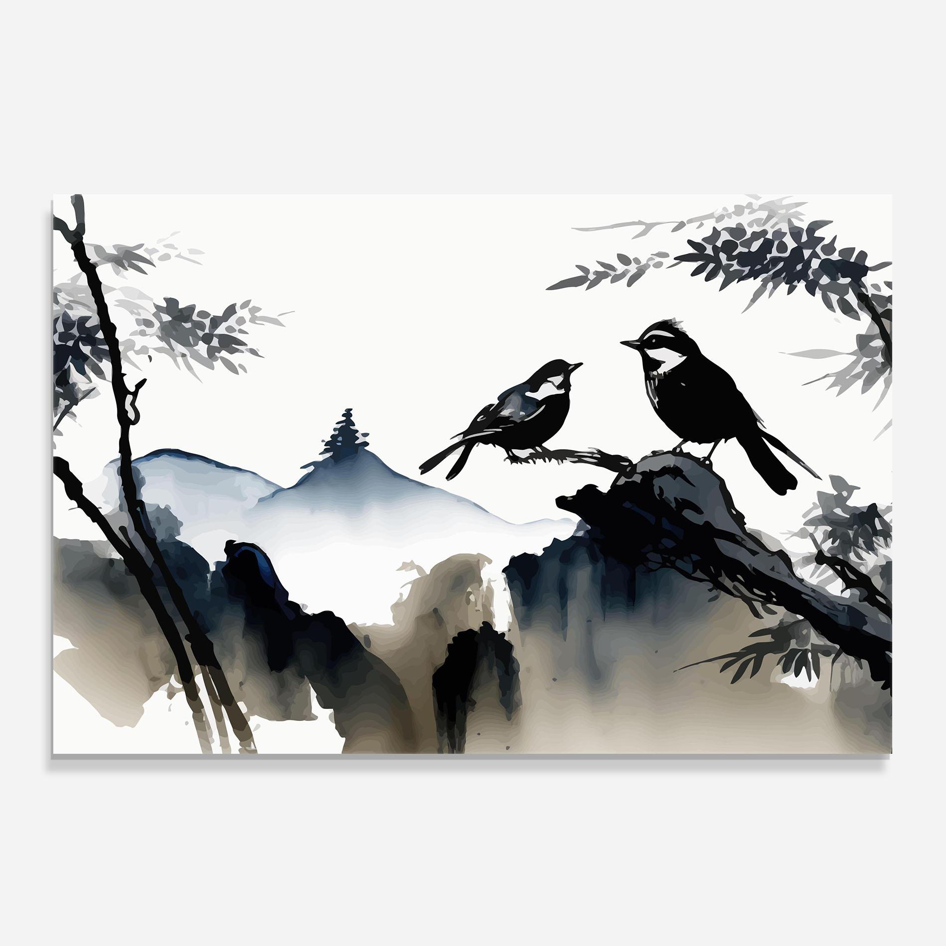 Konyhai üveg hátfal Cream Blue Mountain Bird mockup 0