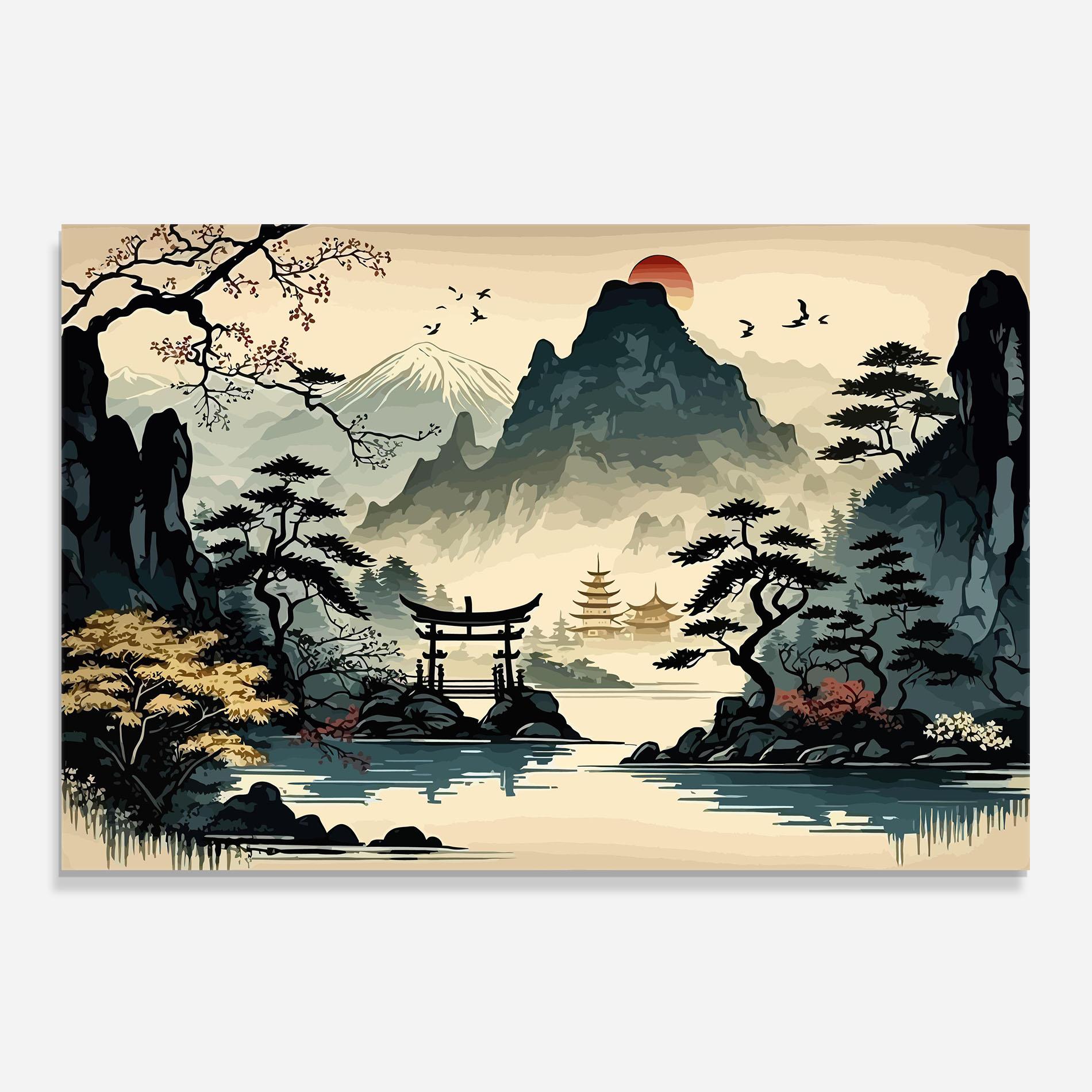 Konyhai üveg hátfal Cream Chinese Mountain mockup 0