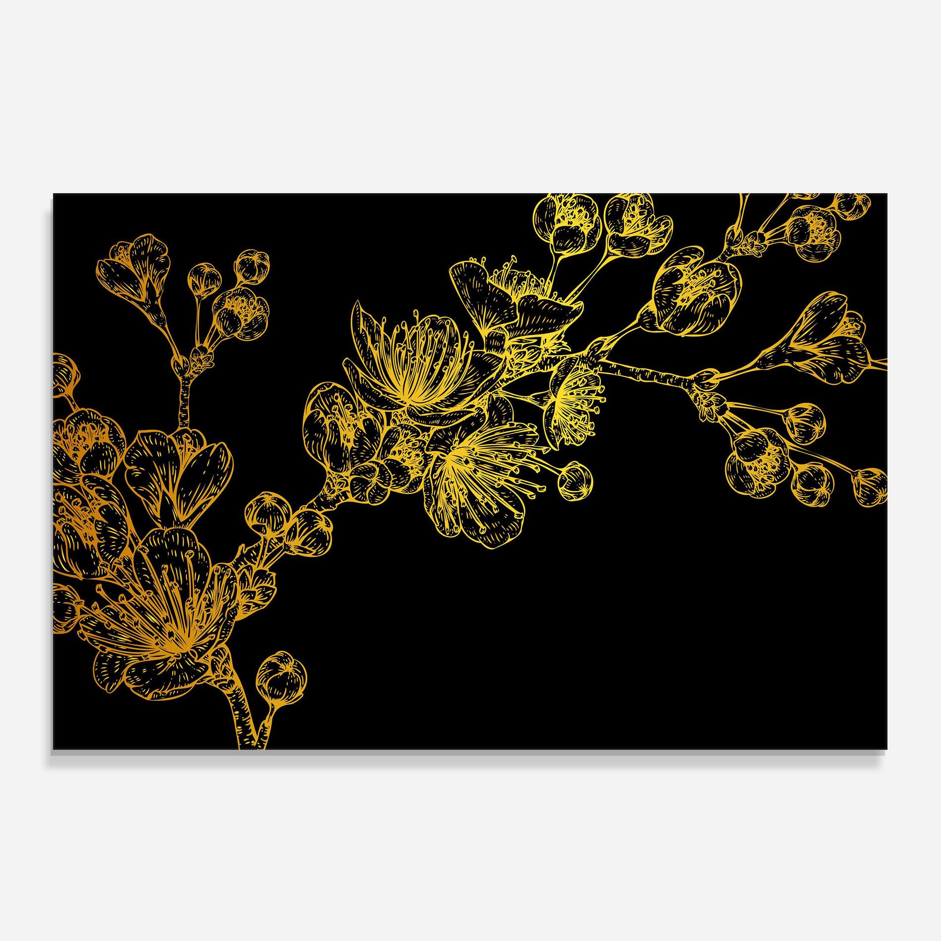 Konyhai üveg hátfal Gold Blossom Flower mockup 0