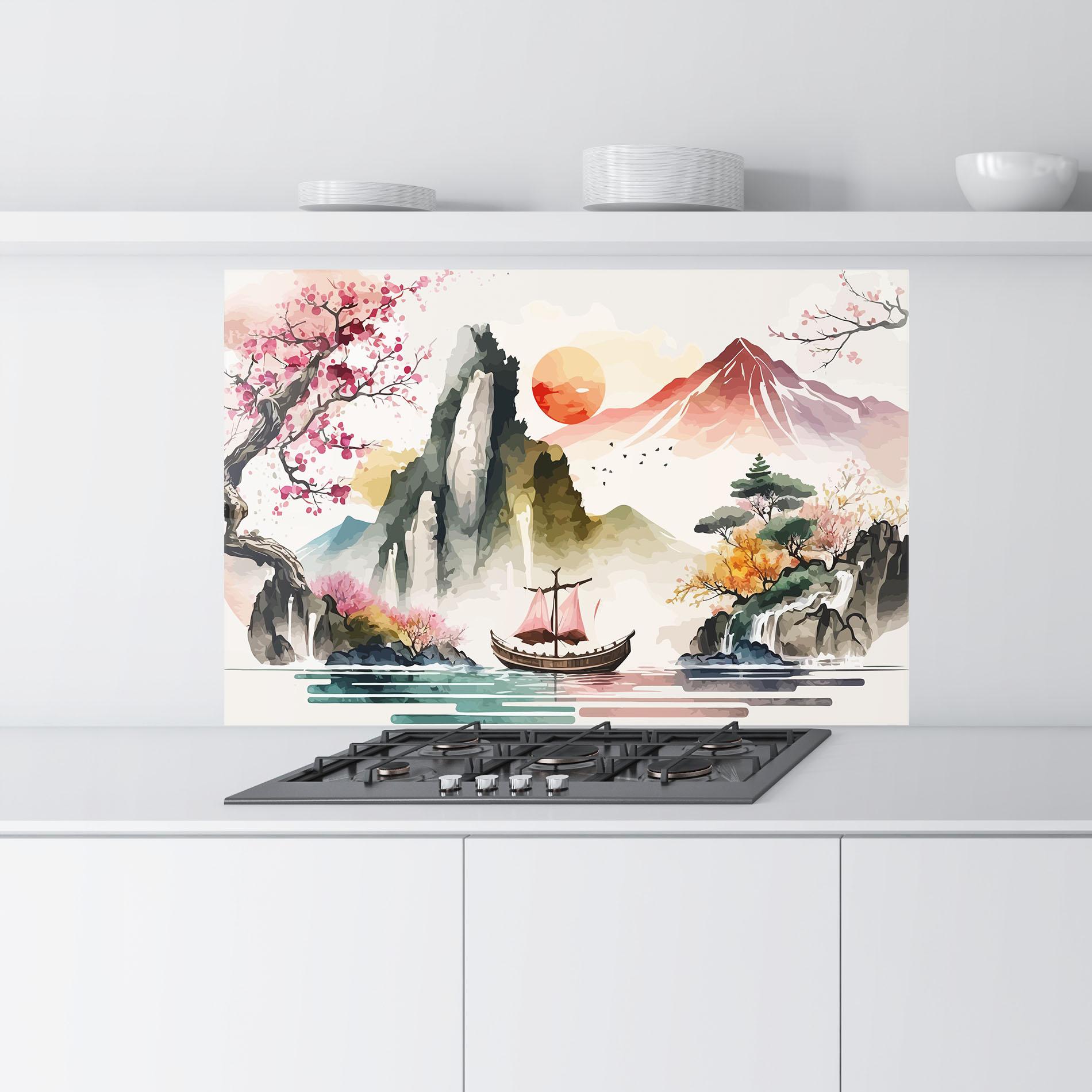 Konyhai üveg hátfal Asian Orange Sunset mockup 9
