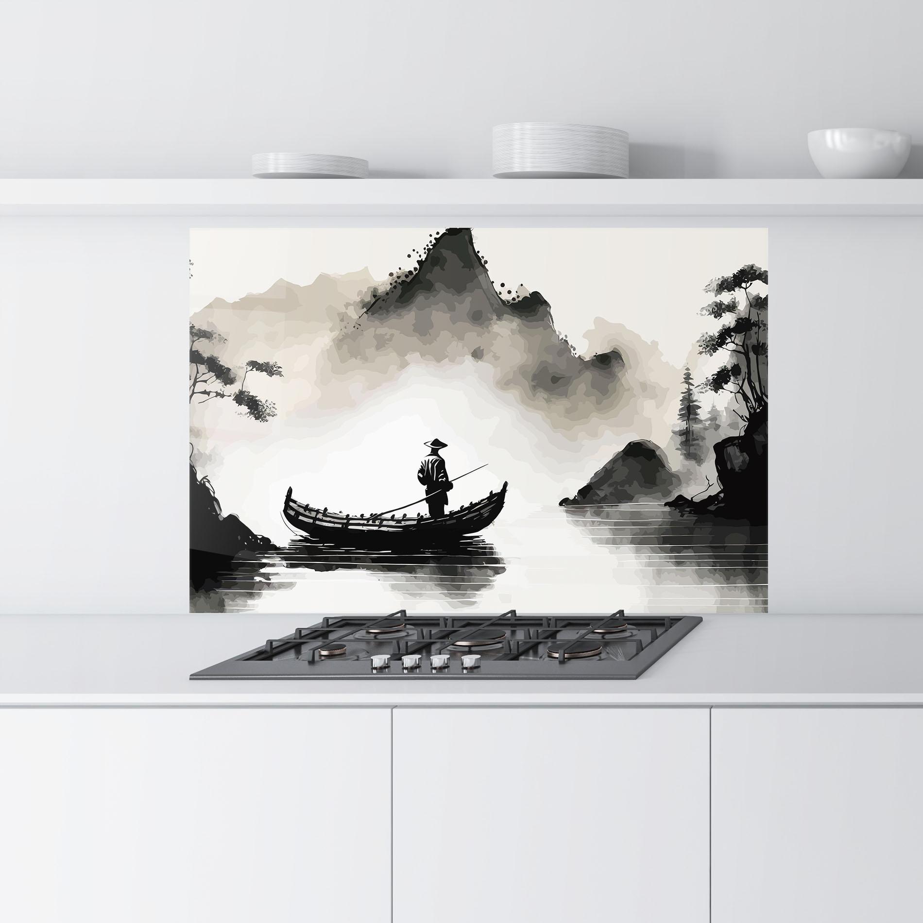 Konyhai üveg hátfal Black Ink Boat mockup 9
