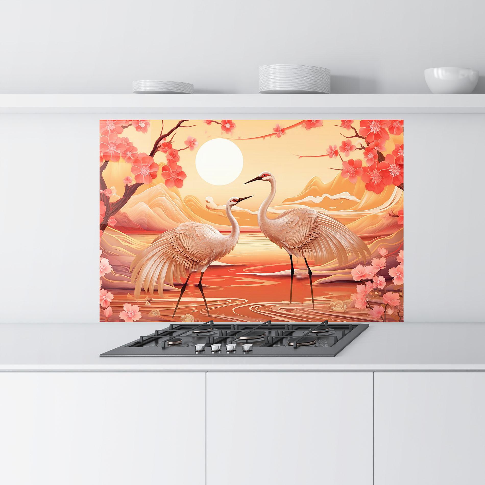 Konyhai üveg hátfal Chinese Pink Painting mockup 9