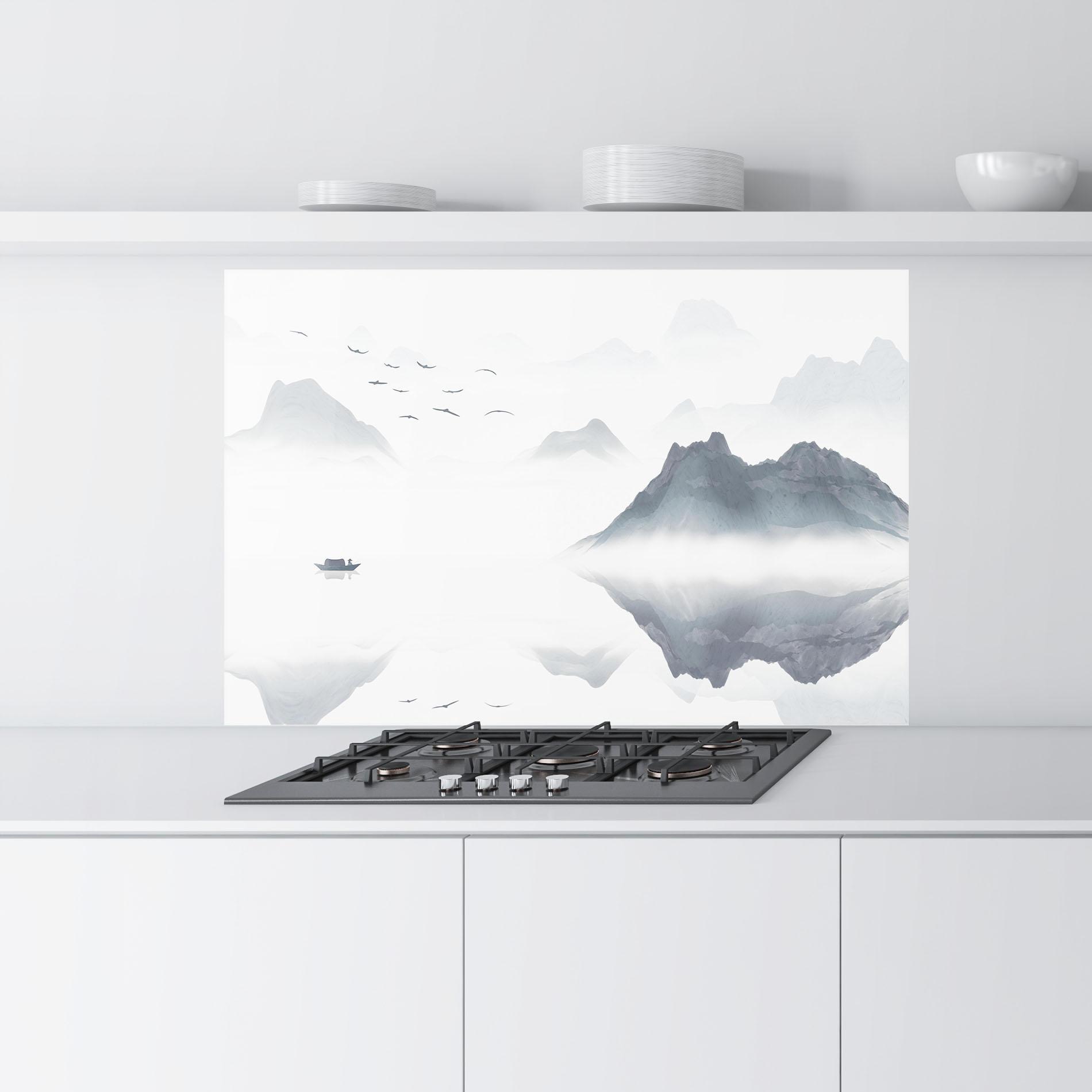 Konyhai üveg hátfal Chinese Style Mountains mockup 9