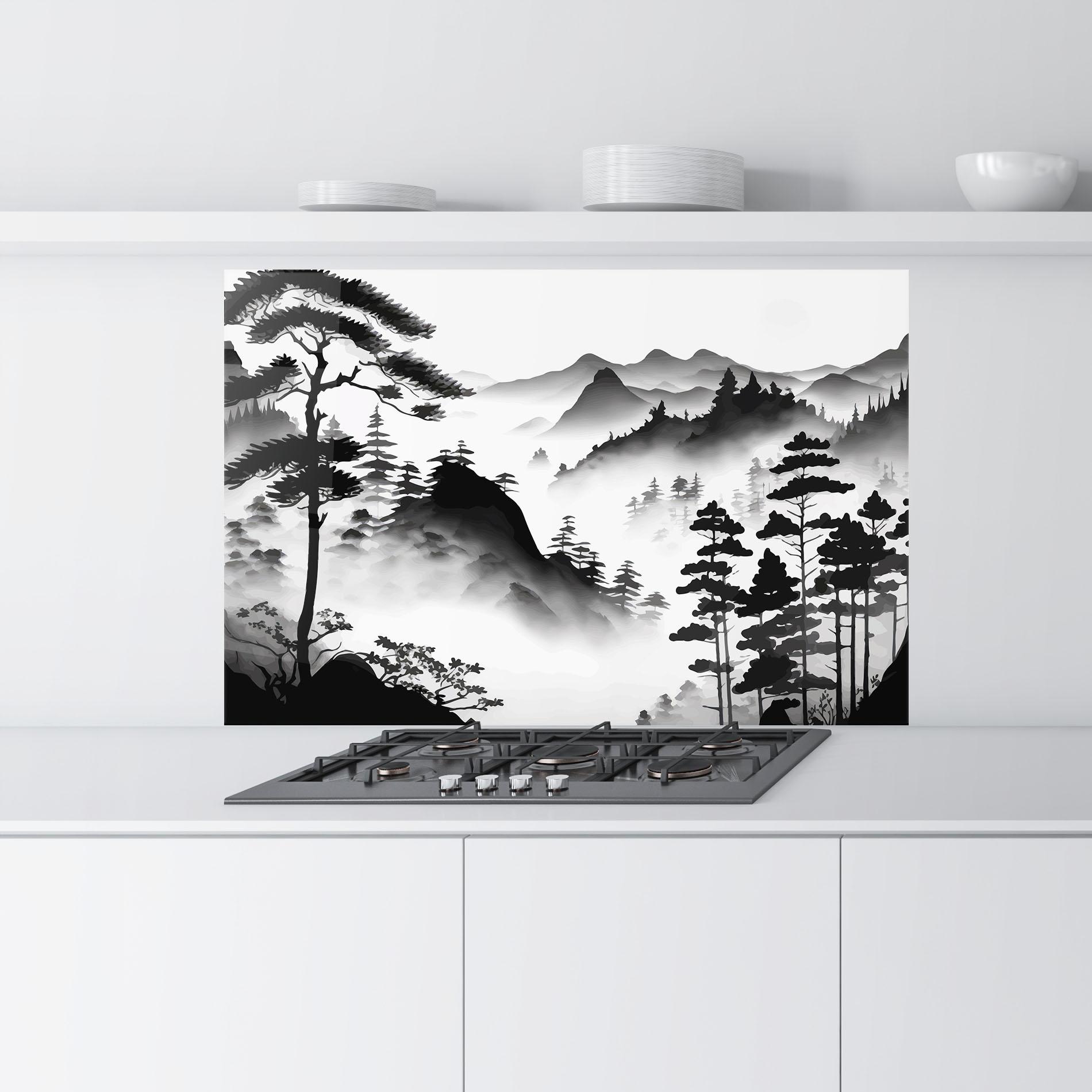 Konyhai üveg hátfal Foggy Asiatic View mockup 9