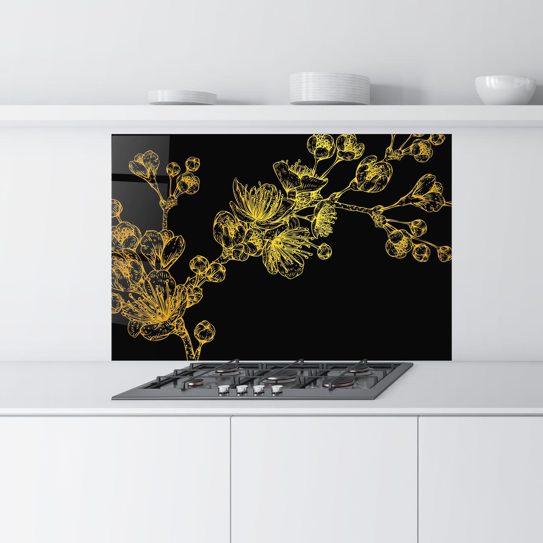 Konyhai üveg hátfal Gold Blossom Flower mockup 9
