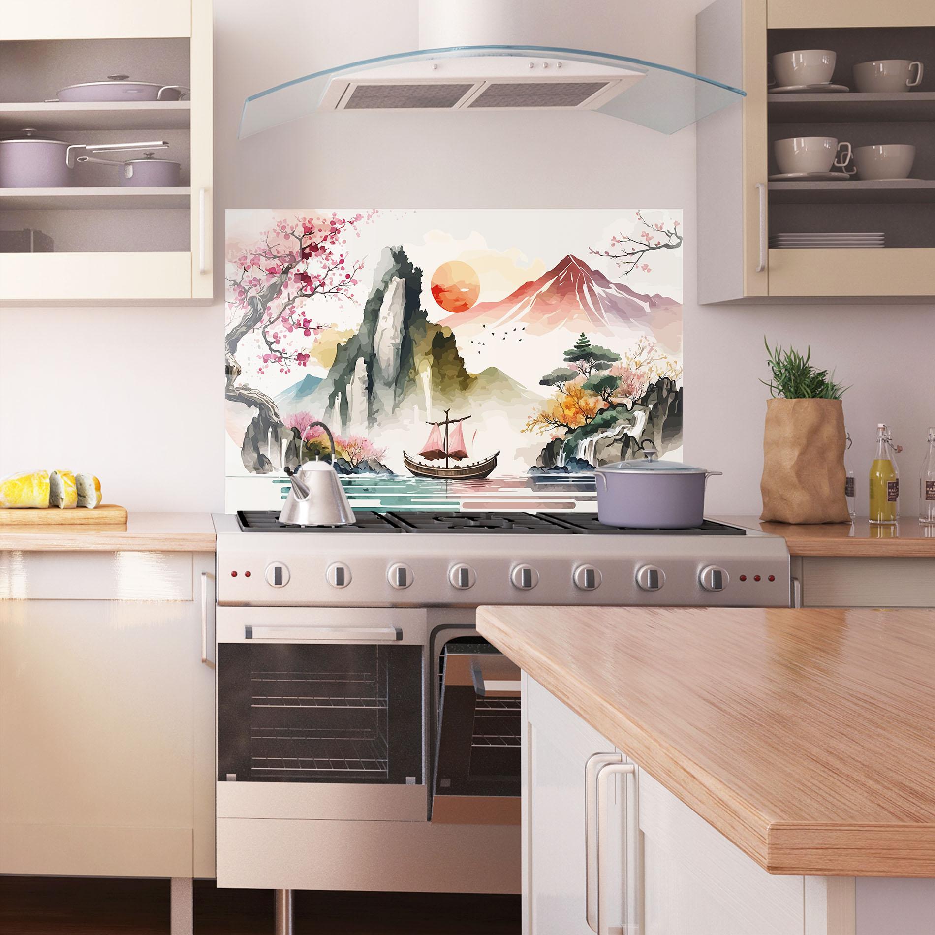 Konyhai üveg hátfal Asian Orange Sunset mockup 1