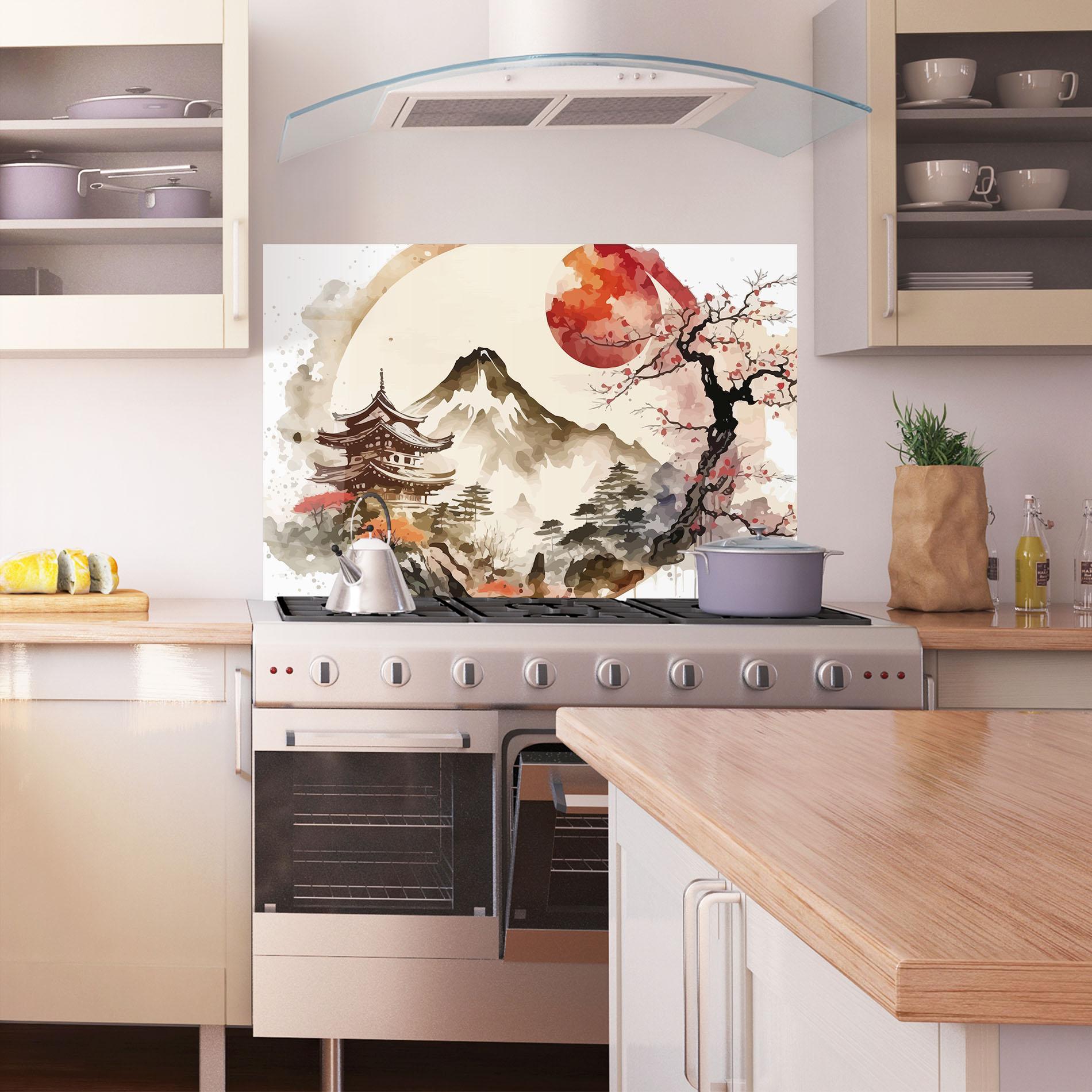 Konyhai üveg hátfal Asiatic Blossom View mockup 1