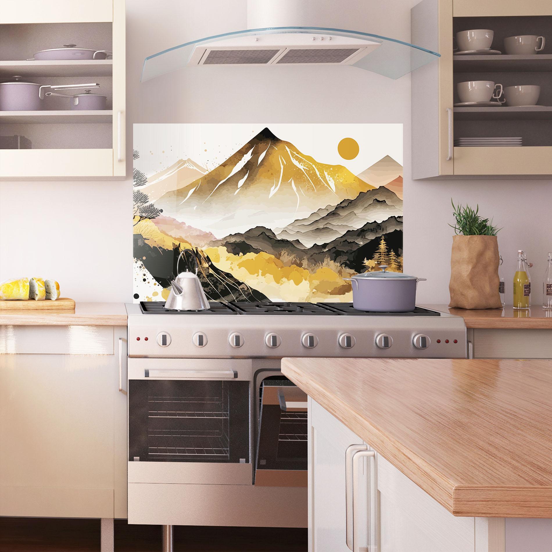 Konyhai üveg hátfal Asiatic Gold Mountain mockup 1