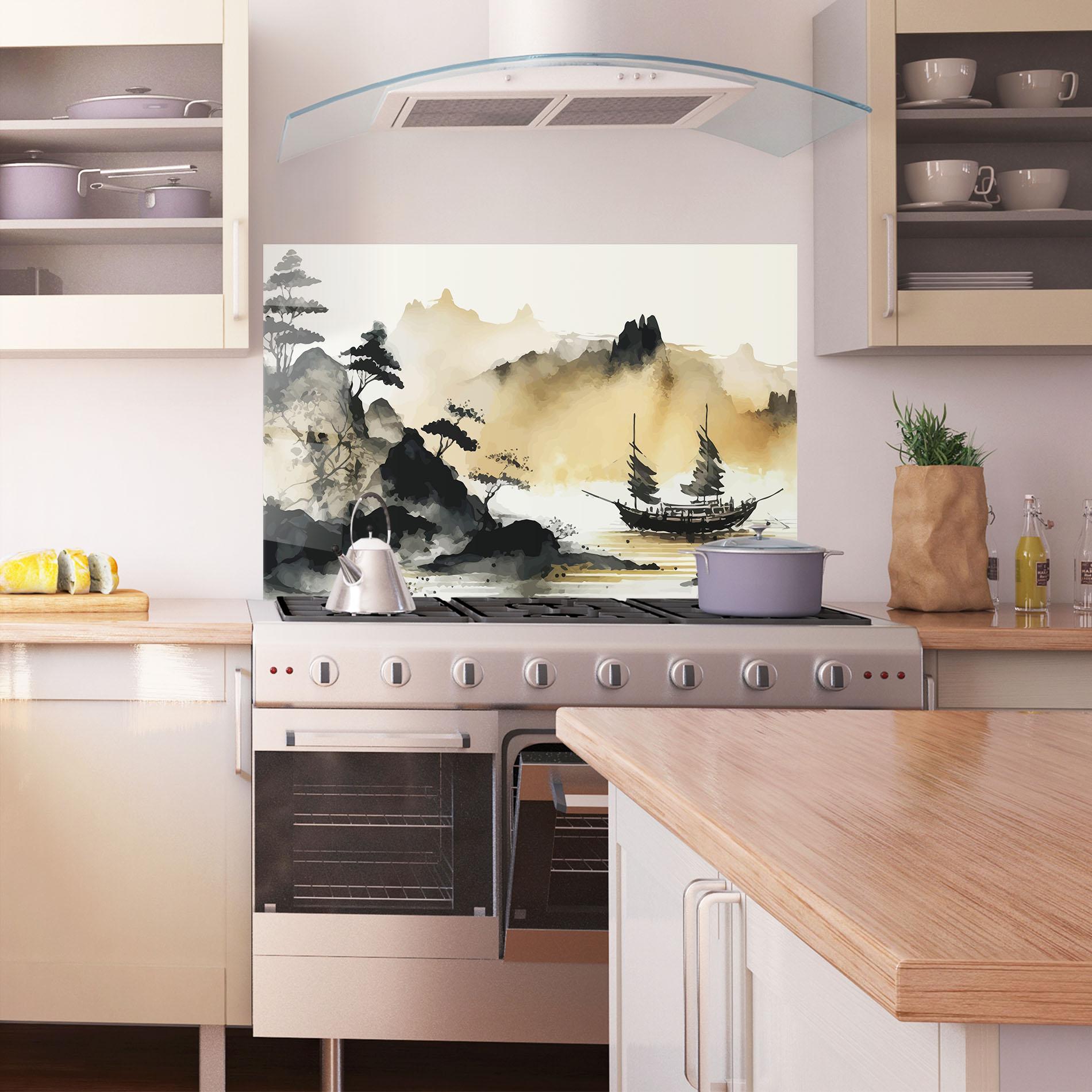 Konyhai üveg hátfal Asiatic Grey Cream mockup 1