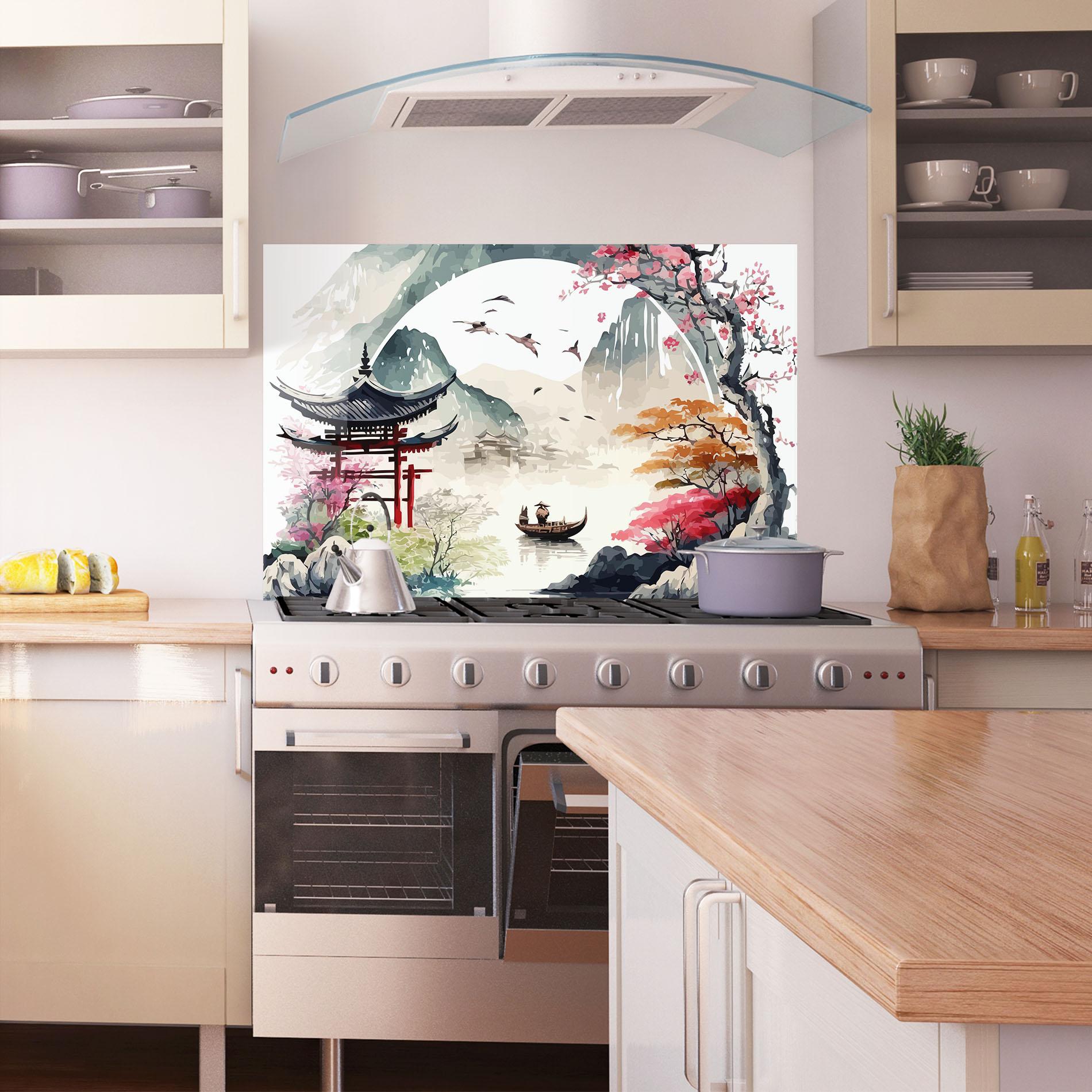 Konyhai üveg hátfal Beautiful Asiatic View mockup 1