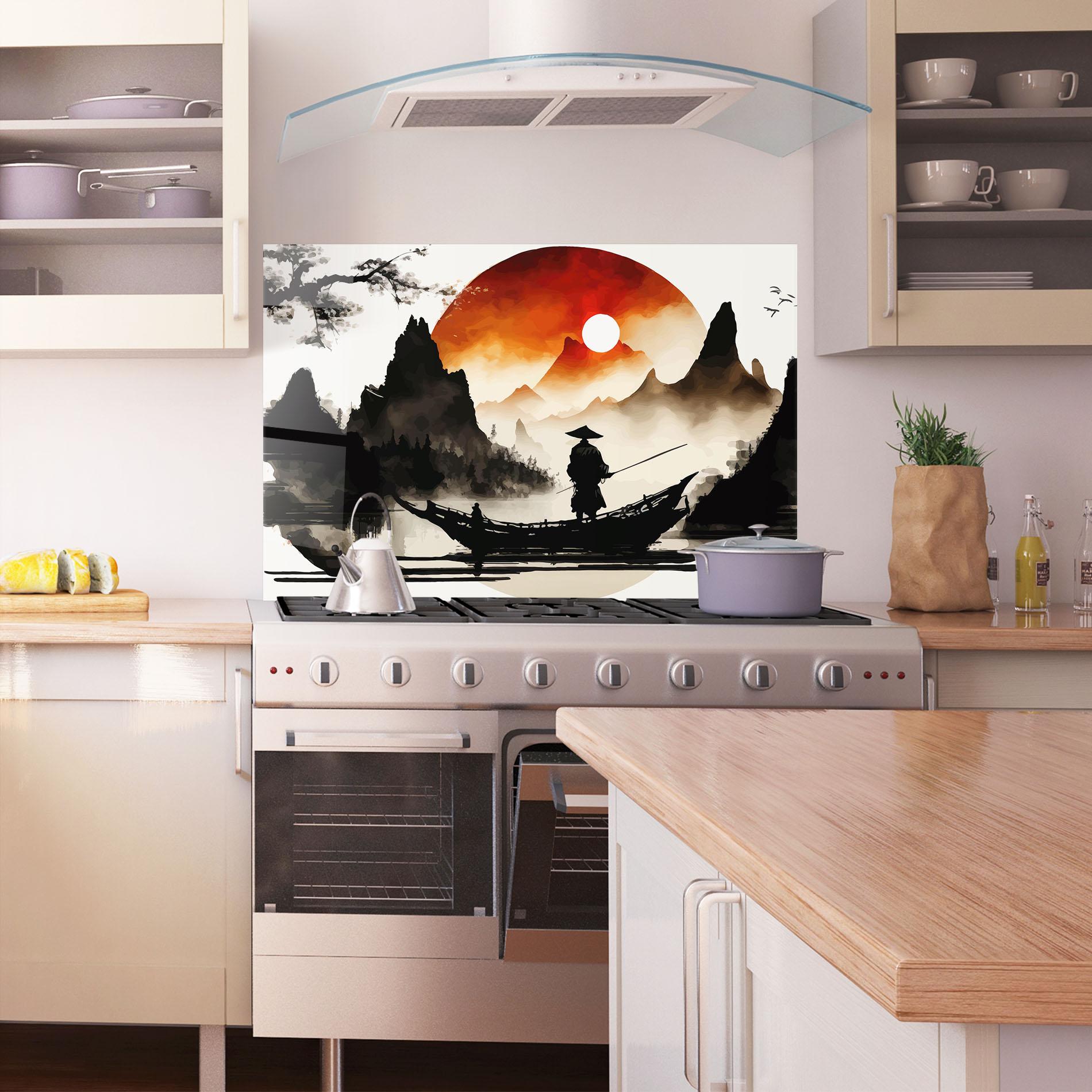 Konyhai üveg hátfal Black Asiatic Boat mockup 1